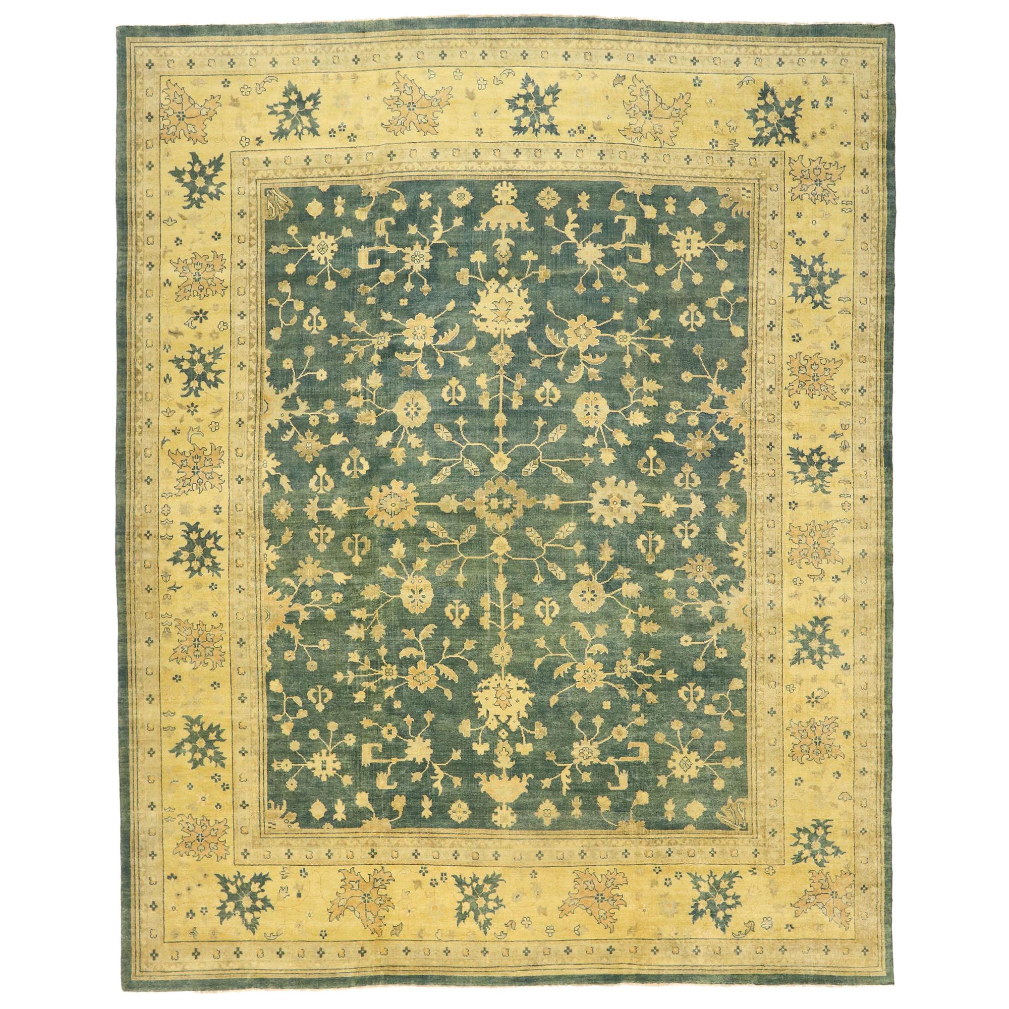 New Transitional Oushak Palace Size Rug with Hollywood Regency Style