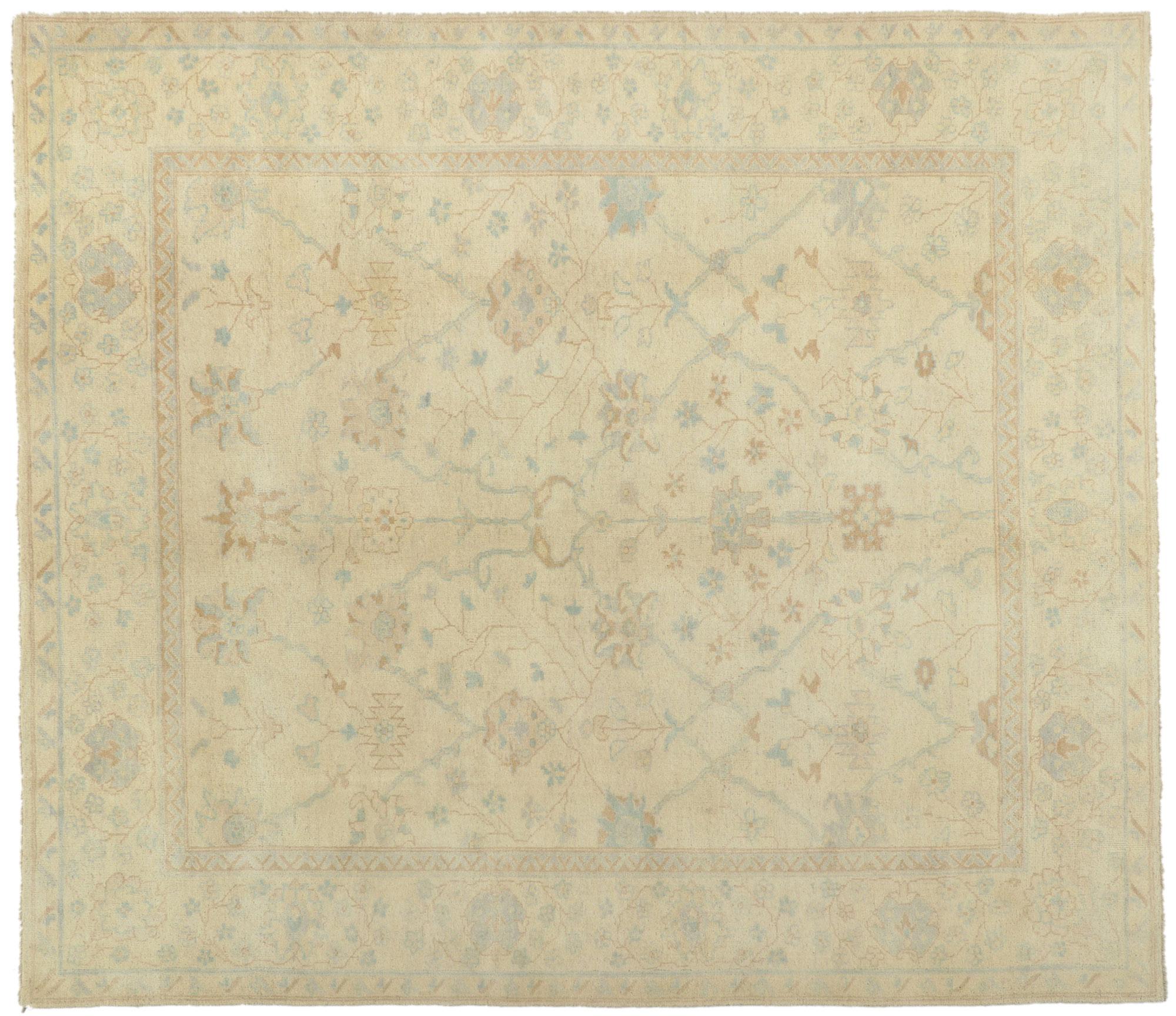 New Transitional Oushak Rug with Soft Earth-Tone Colors For Sale 3