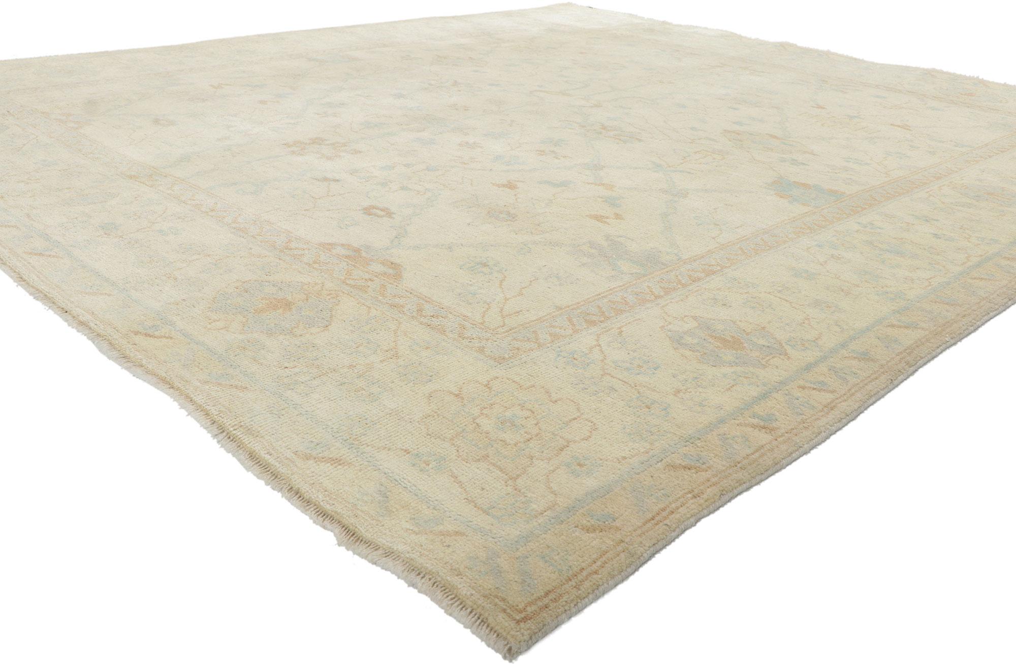 30199 New Transitional Oushak Rug with Soft Earth-Tone Colors, 08'00 X 09'02. Blending Coastal Cottage style and elements from the modern world, this hand knotted wool contemporary Oushak rug beautifully balances vintage charm and modern style. It