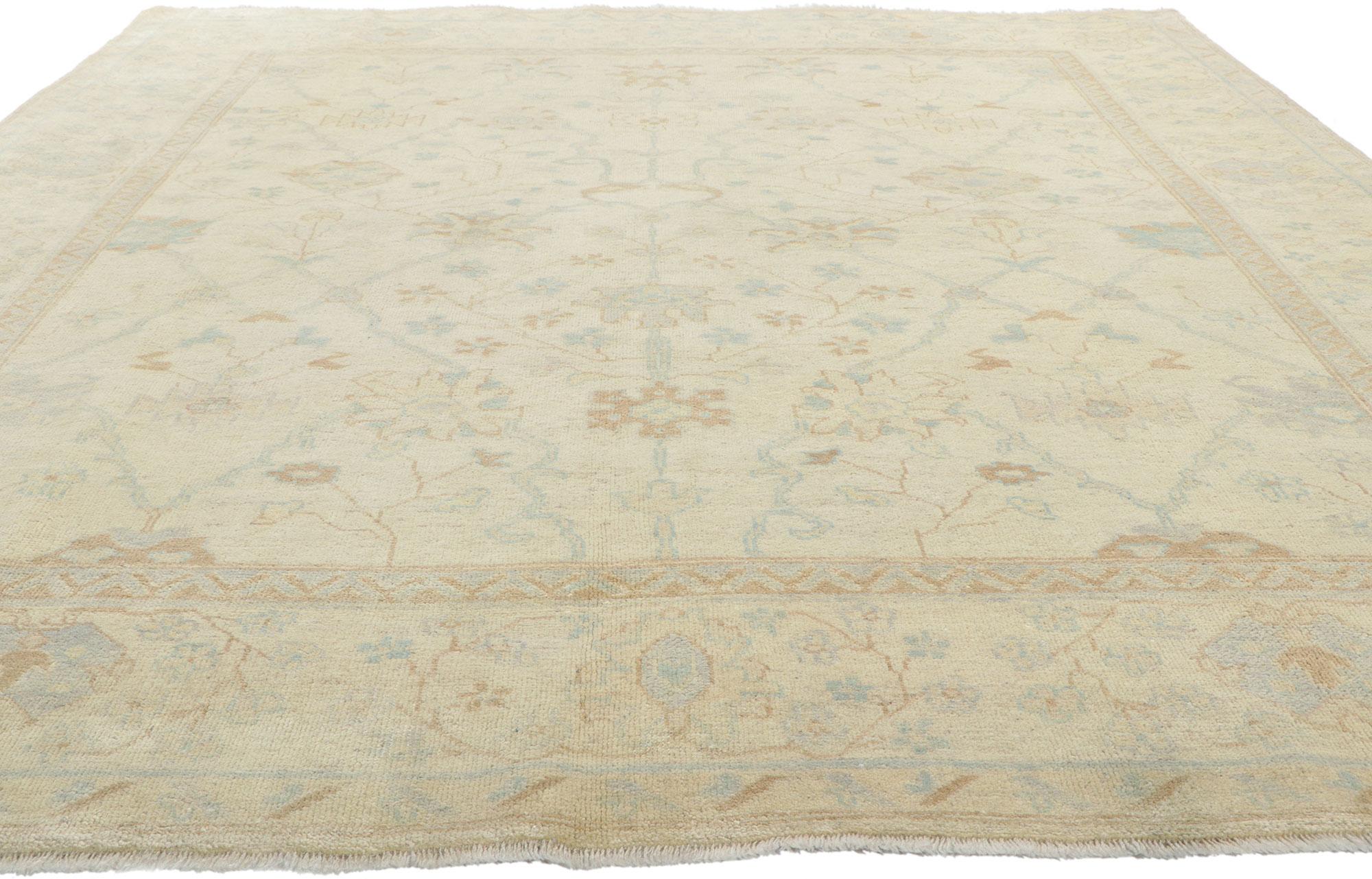 Indian New Transitional Oushak Rug with Soft Earth-Tone Colors For Sale