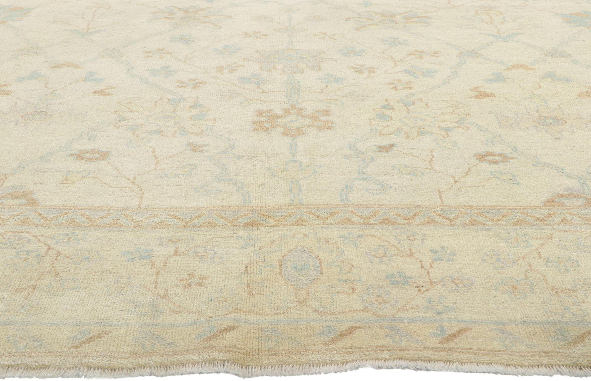 Hand-Knotted New Transitional Oushak Rug with Soft Earth-Tone Colors For Sale