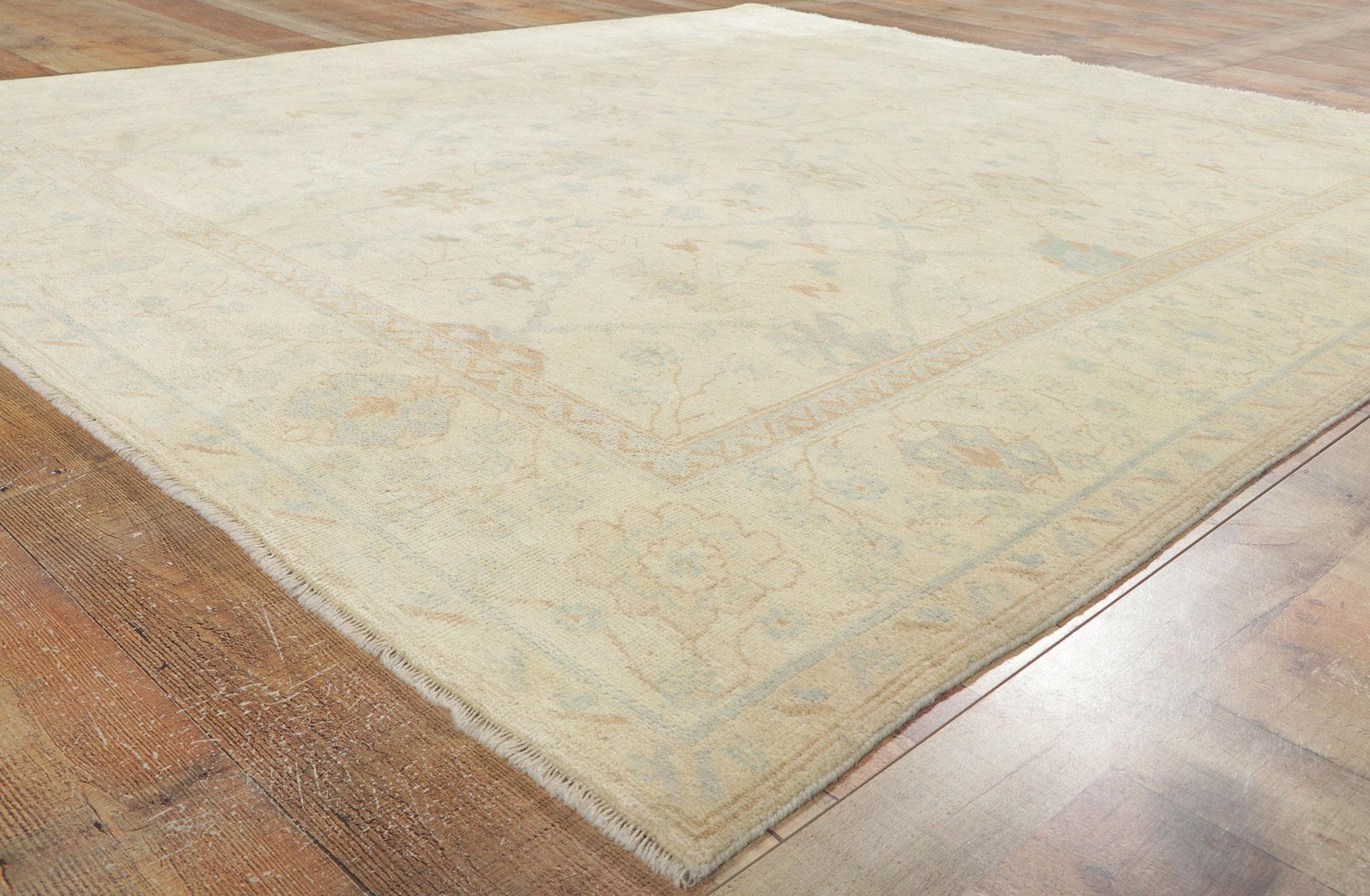 Wool New Transitional Oushak Rug with Soft Earth-Tone Colors For Sale