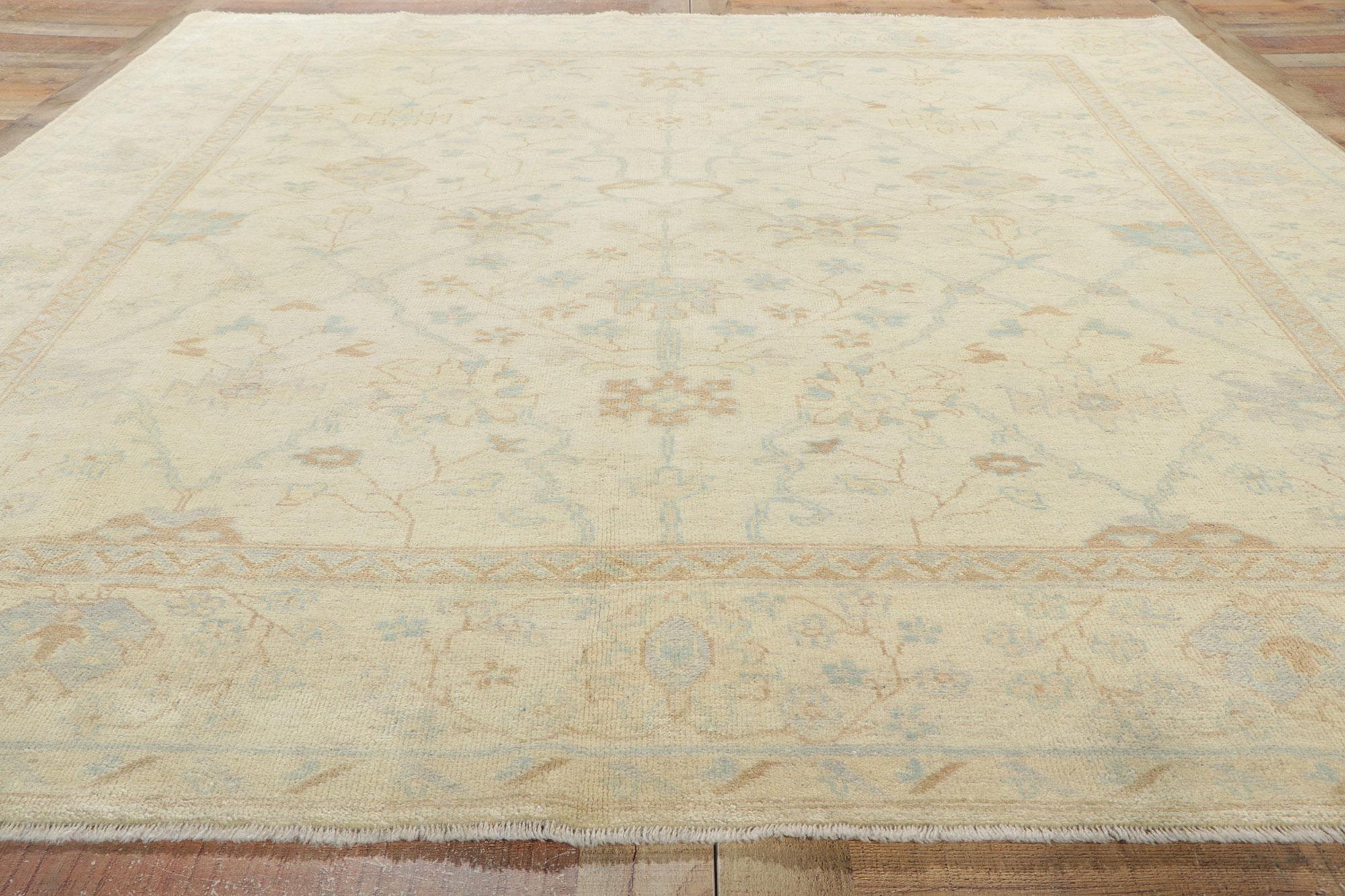New Transitional Oushak Rug with Soft Earth-Tone Colors For Sale 1