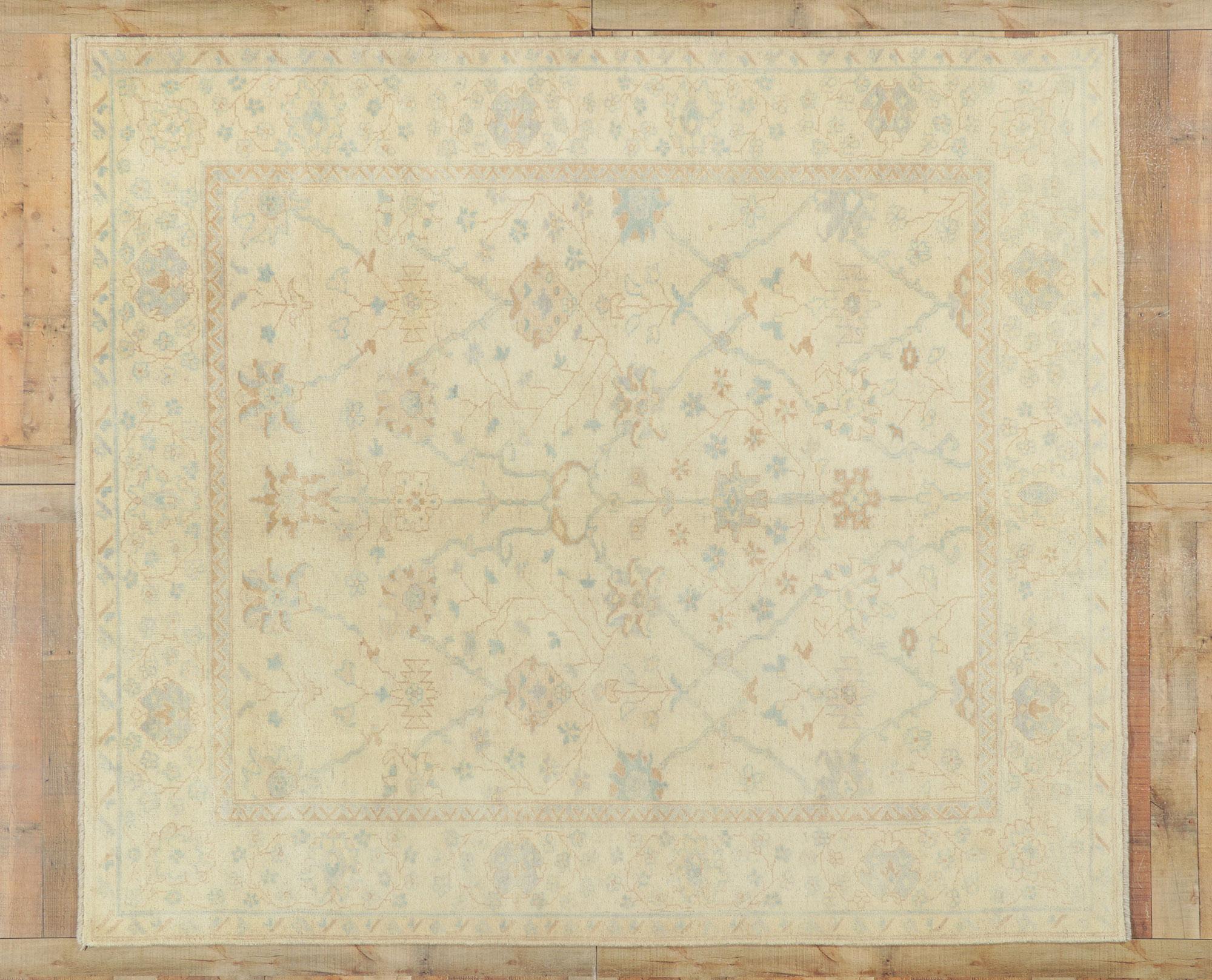 New Transitional Oushak Rug with Soft Earth-Tone Colors For Sale 2