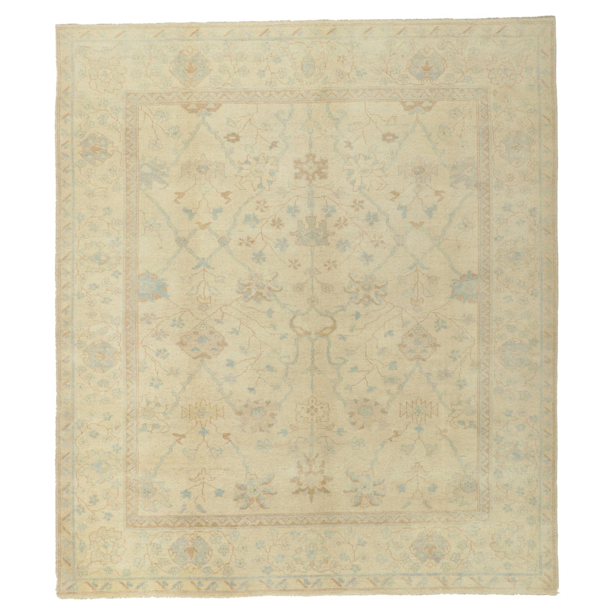 New Transitional Oushak Rug with Soft Earth-Tone Colors For Sale