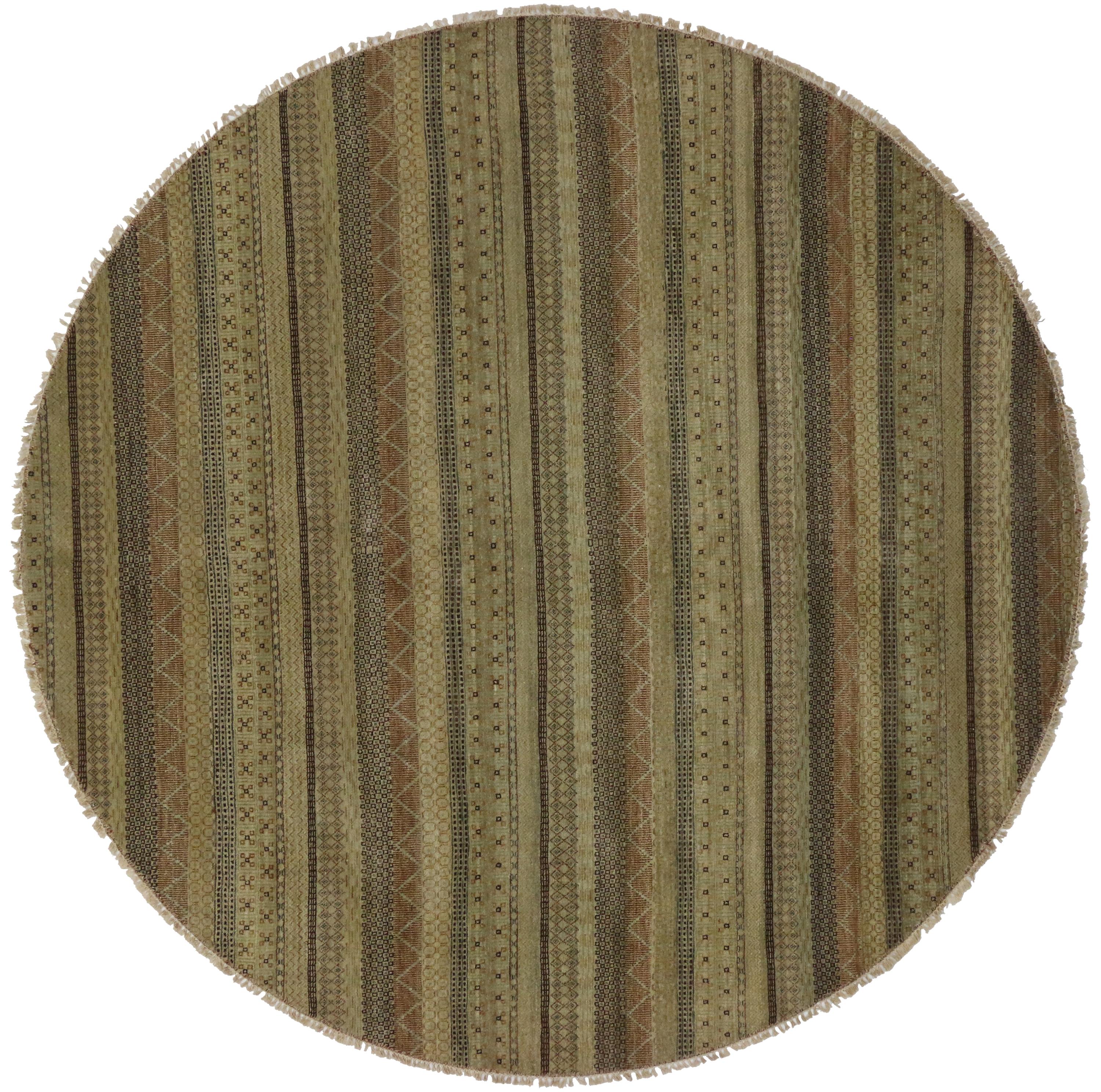 Indian New Transitional Round Rug With Stripes and Modern Style For Sale