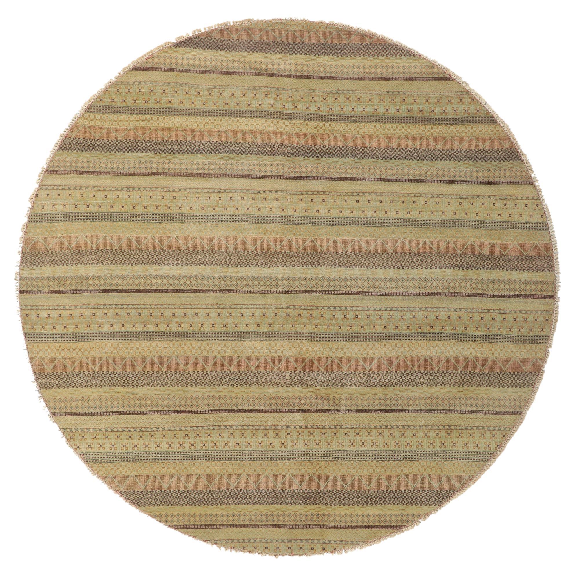 New Modern Round Striped Indian Area Rug with Transitional Style