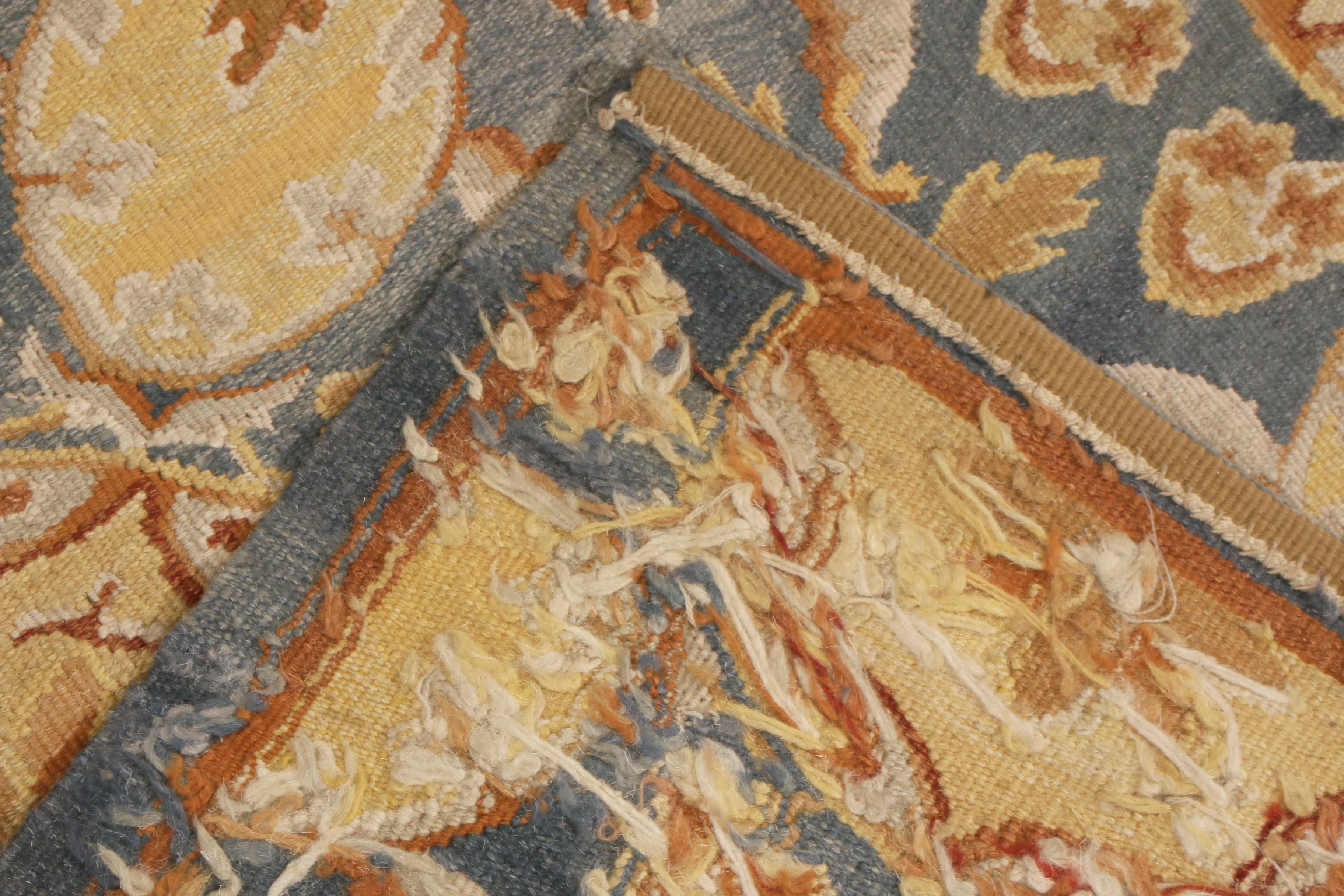 Hand-Knotted New Transitional Rug Blue and Cream 18th Century Aubusson Design by Rug & Kilim For Sale