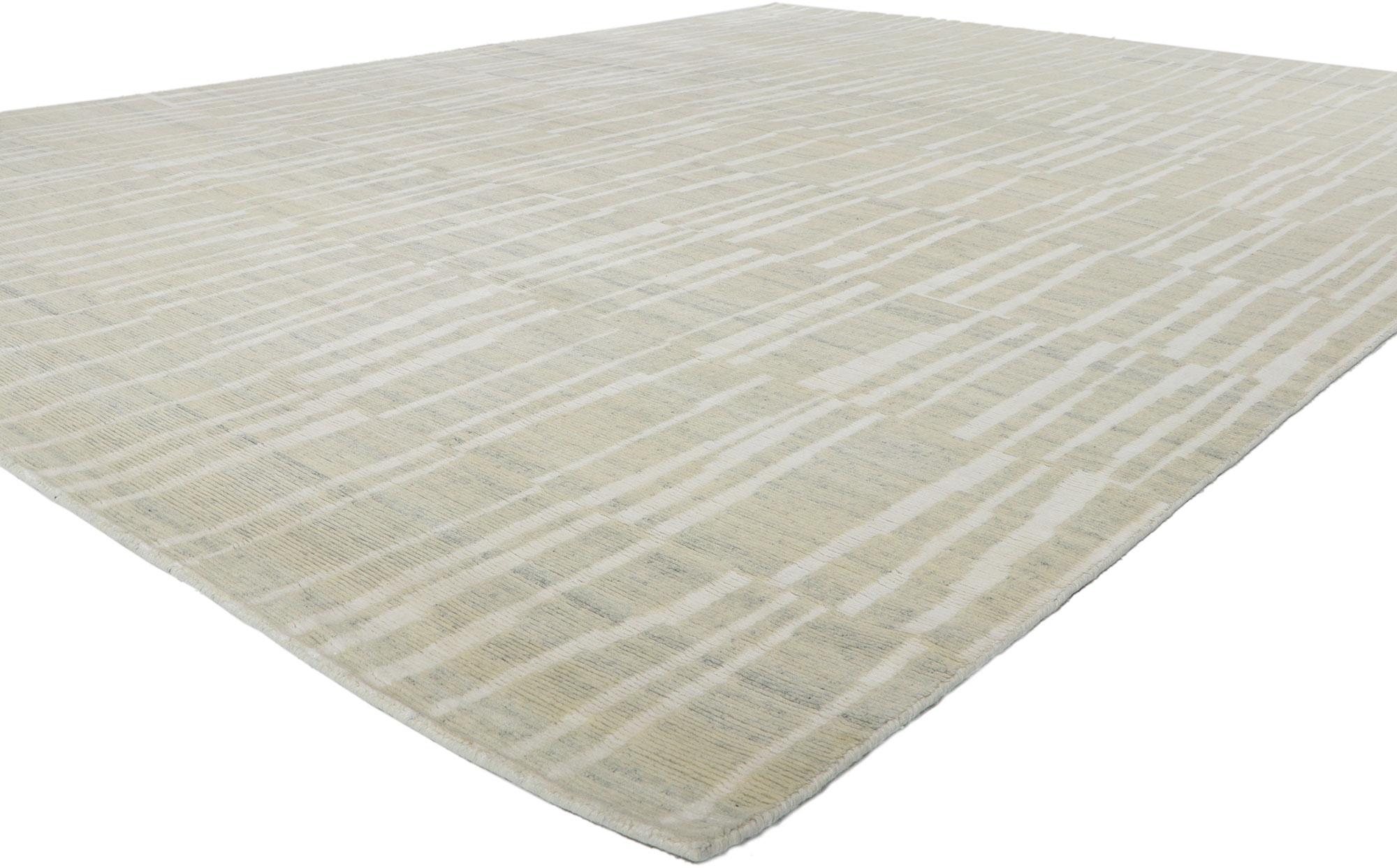 30874 New Transitional rug Inspired by Sol LeWitt, 09'01 x 11'11. With its simplicity, incredible detail and texture, this hand knotted wool transitional area rug is a captivating vision of woven beauty. The eye-catching linear design and neutral