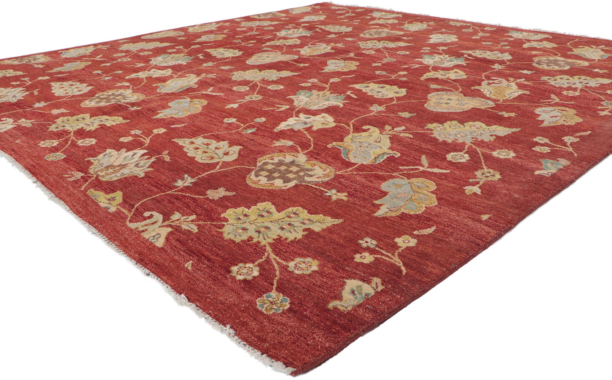 30291 New Scarlet Vineyard Transitional Square Rug, 08'00 x 08'03. This hand knotted wool Scarlet Vineyard Transitional Area Rug exudes a timeless elegance that blends classic motifs with a contemporary flair. Woven by skilled Indian artisans, this