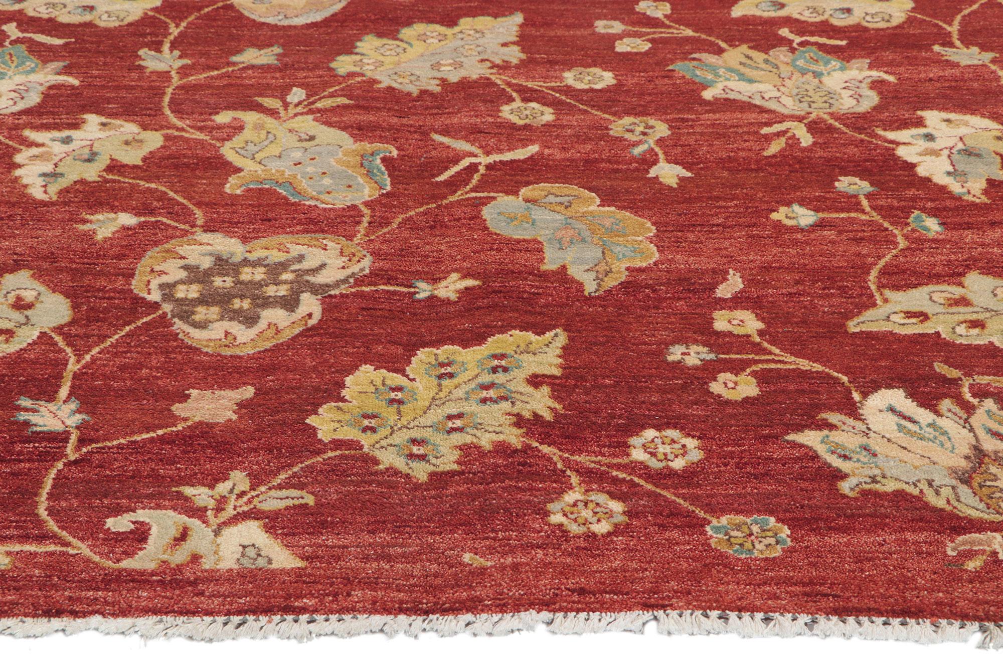 Indian New Scarlet Vineyard Transitional Square Rug For Sale