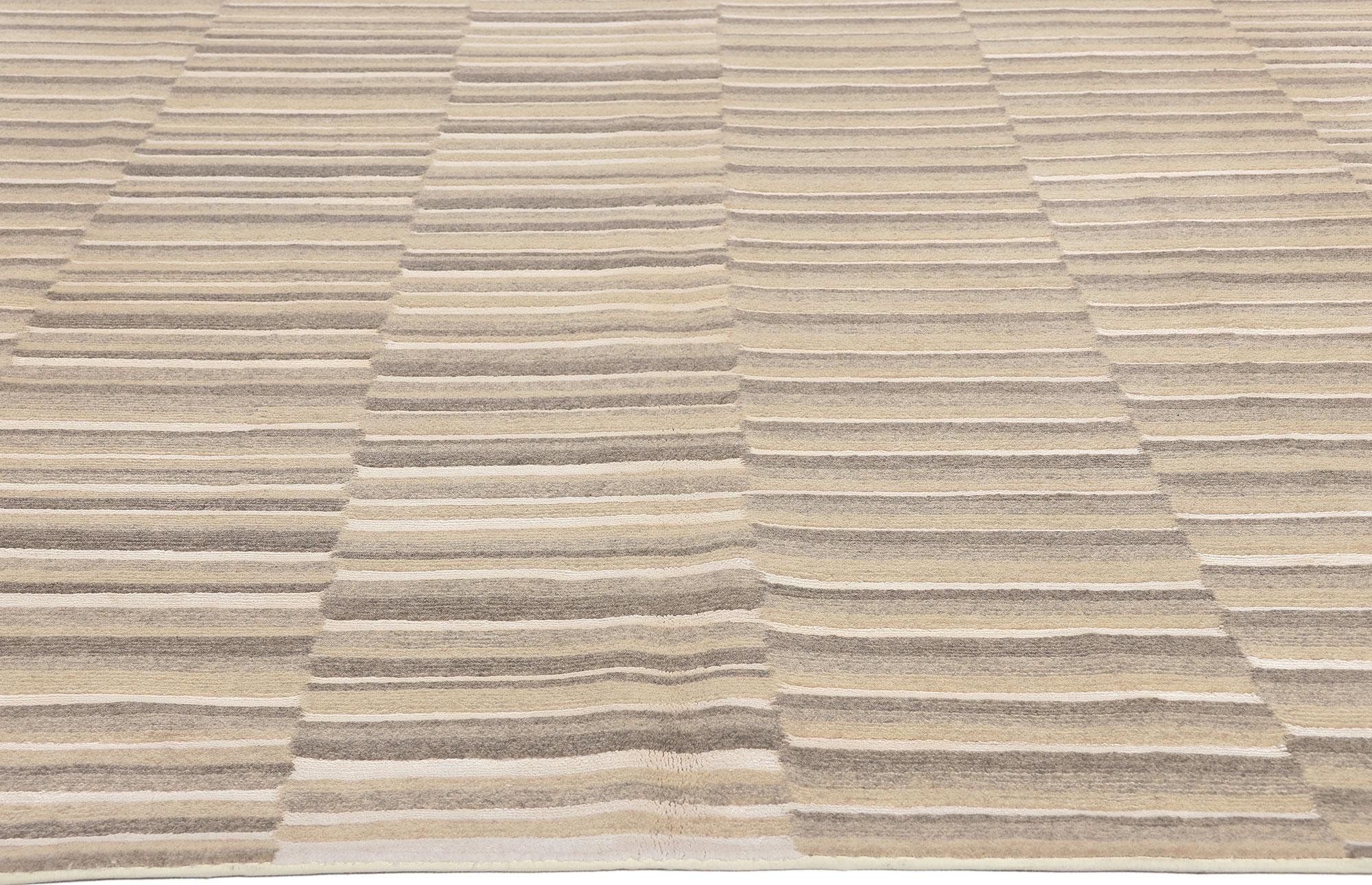 Indian Neutral Striped Area Rug, Sublime Simplicity Meets Wabi-Sabi For Sale