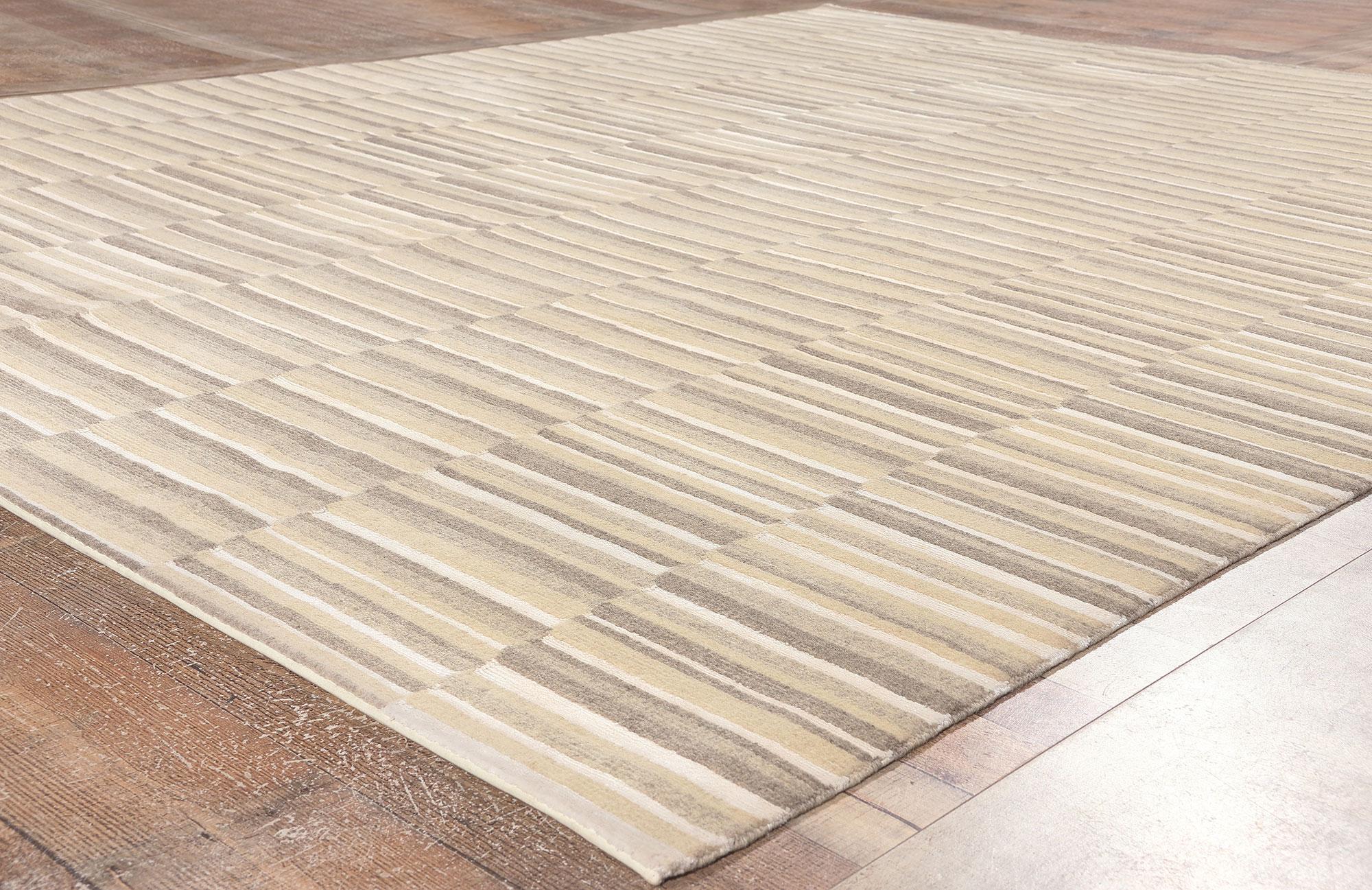 Contemporary Neutral Striped Area Rug, Sublime Simplicity Meets Wabi-Sabi For Sale