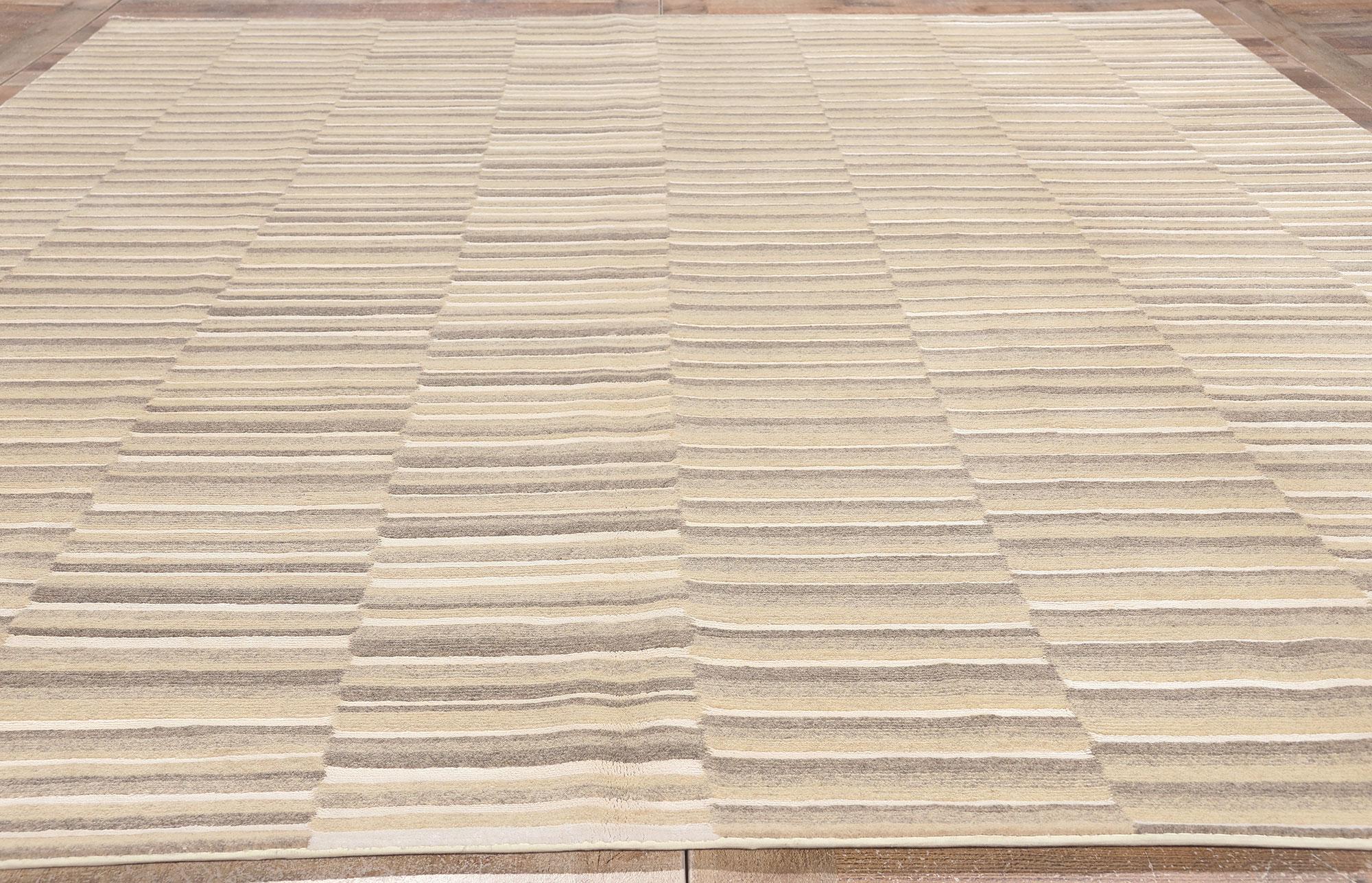 Wool Neutral Striped Area Rug, Sublime Simplicity Meets Wabi-Sabi For Sale