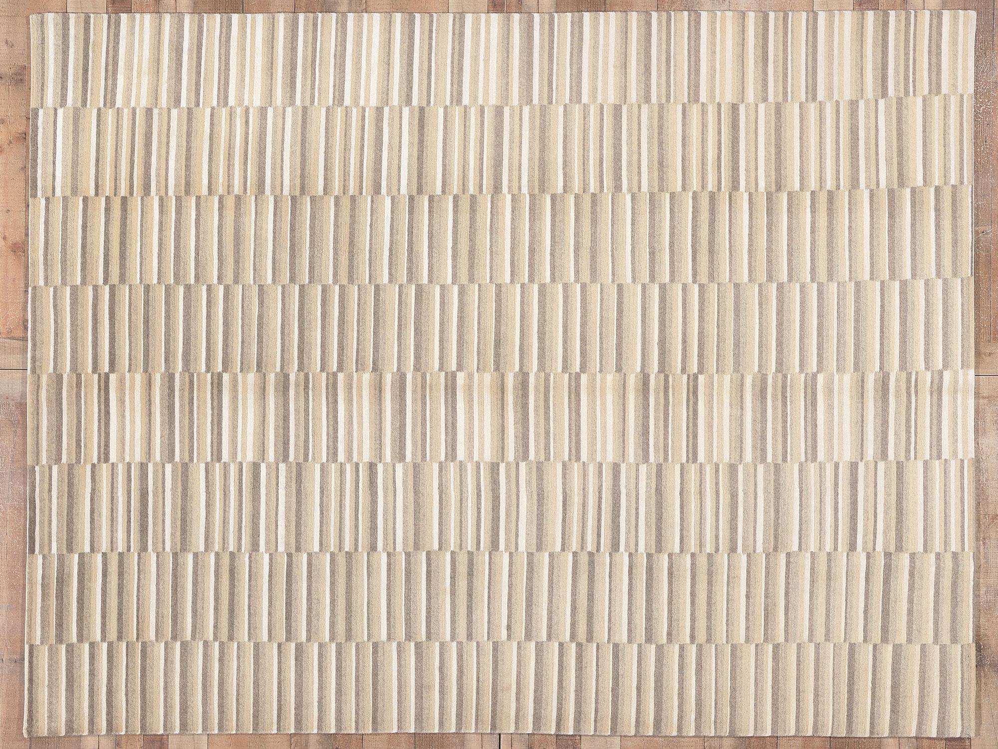 Neutral Striped Area Rug, Sublime Simplicity Meets Wabi-Sabi For Sale 1