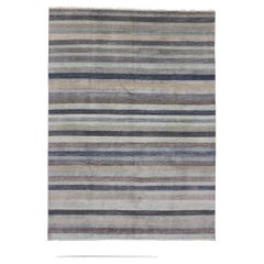 Contemporary Coastal Striped Wool and Silk Rug