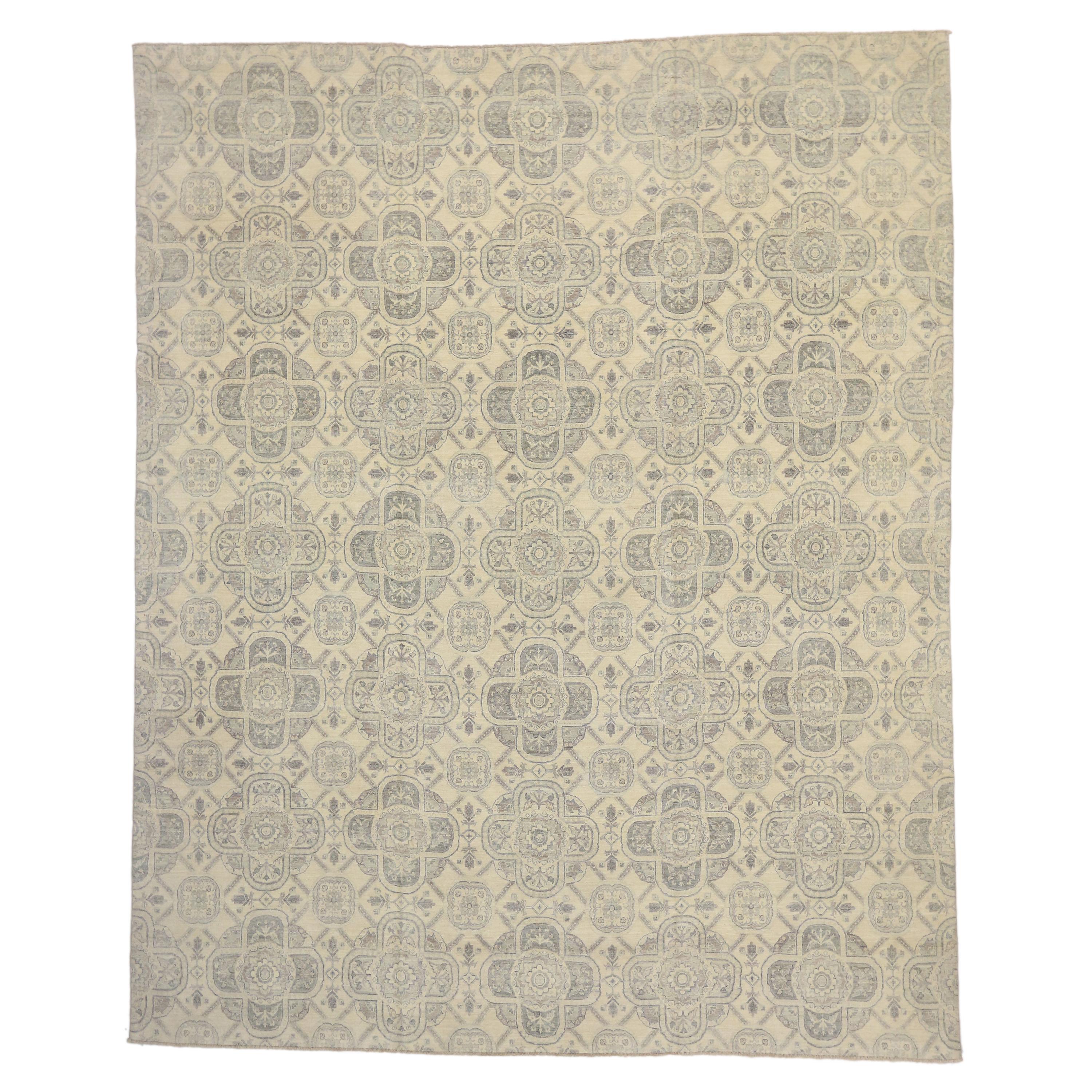 New Transitional Style Area Rug with Geometric Pattern For Sale