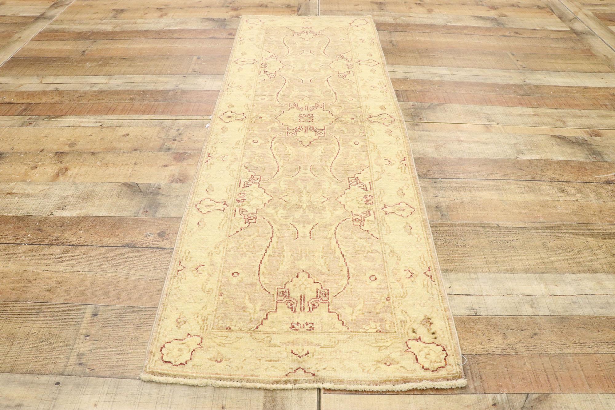 Contemporary New Transitional Style Runner with Oushak Design, Small Hallway Runner For Sale