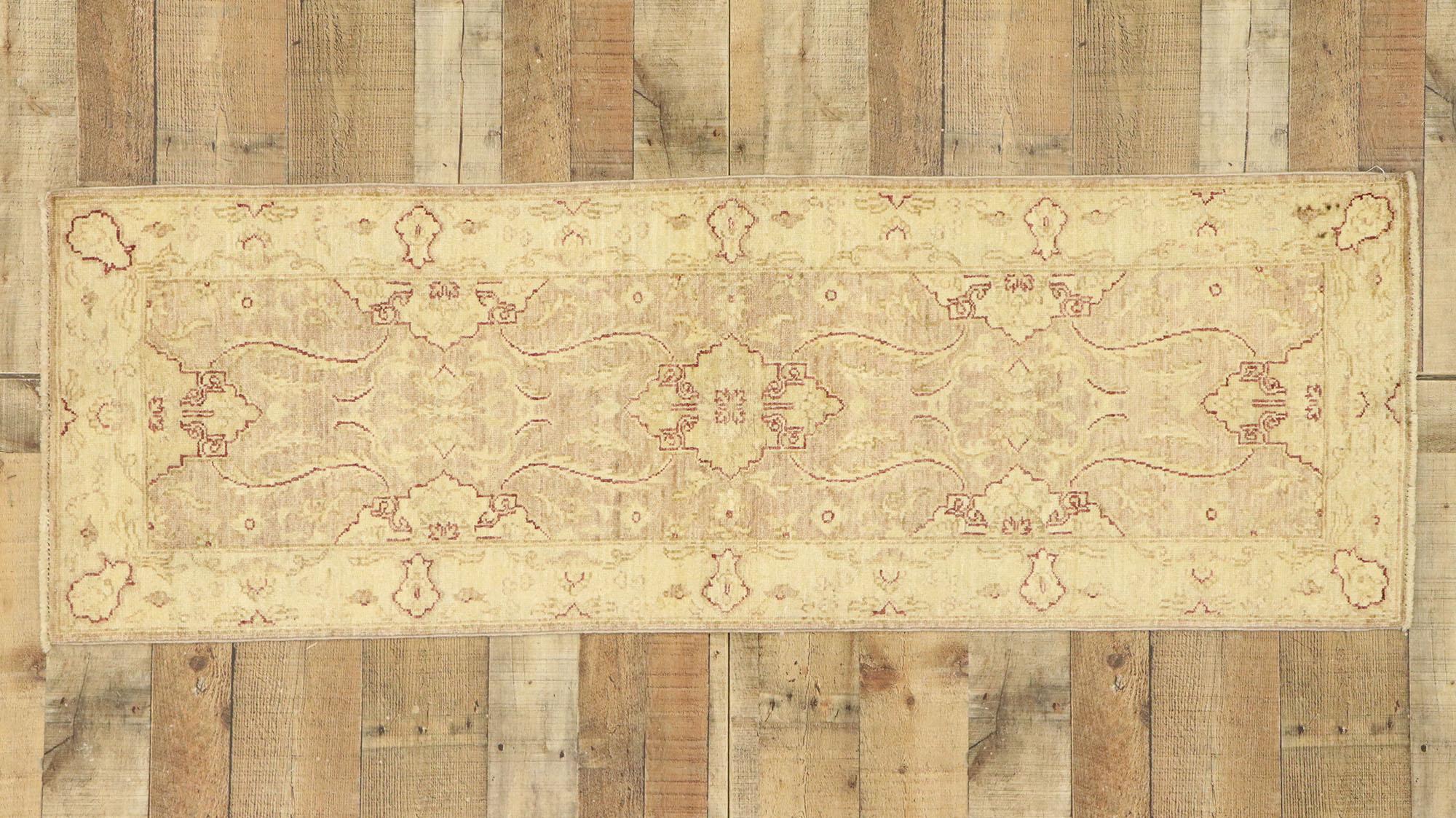 Wool New Transitional Style Runner with Oushak Design, Small Hallway Runner For Sale