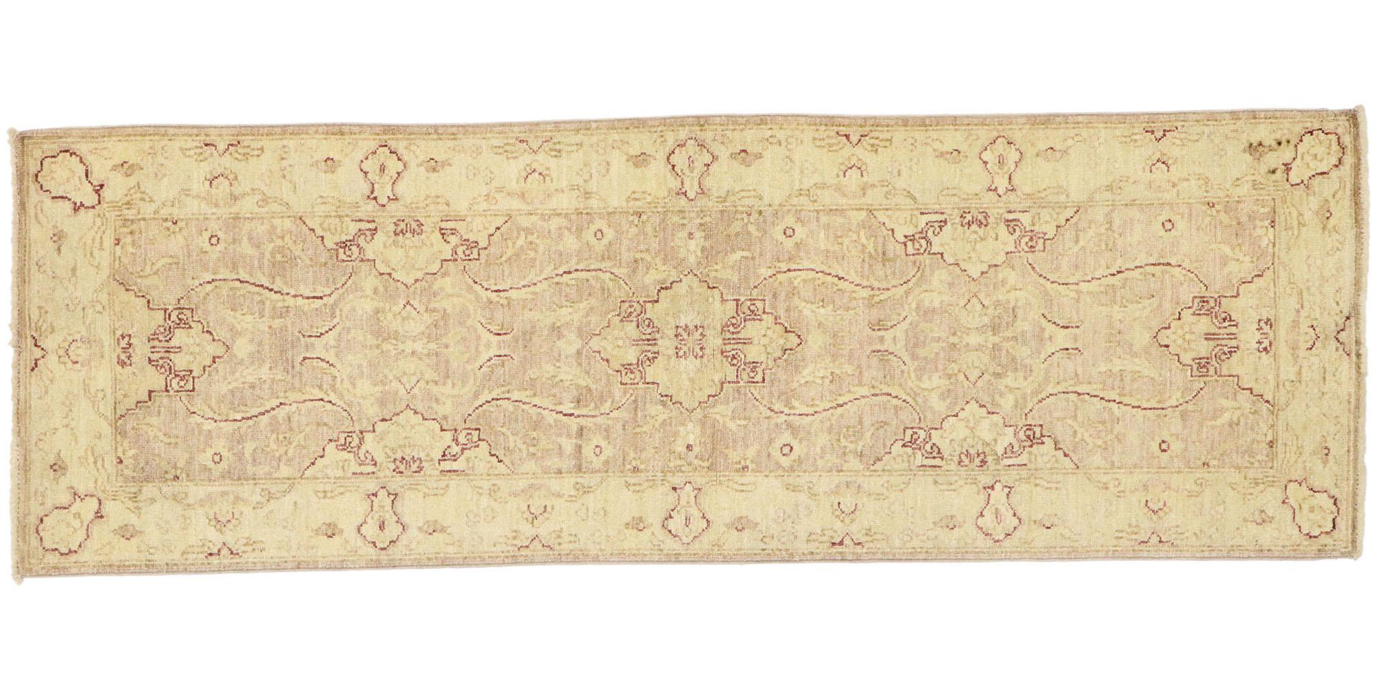 New Transitional Style Runner with Oushak Design, Small Hallway Runner For Sale 1