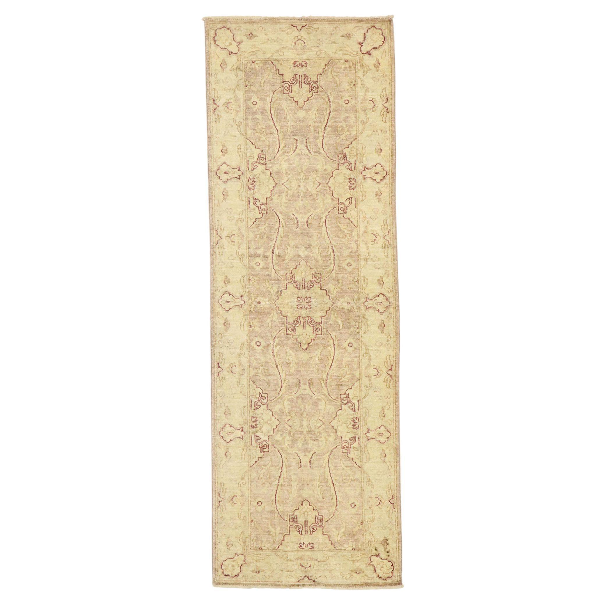 New Transitional Style Runner with Oushak Design, Small Hallway Runner For Sale