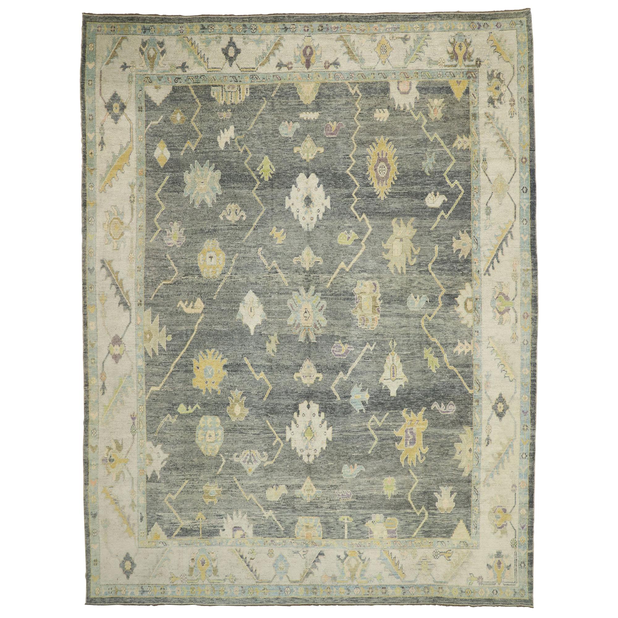 New Transitional Turkish Oushak Rug with Chippendale Neoclassic Style ...