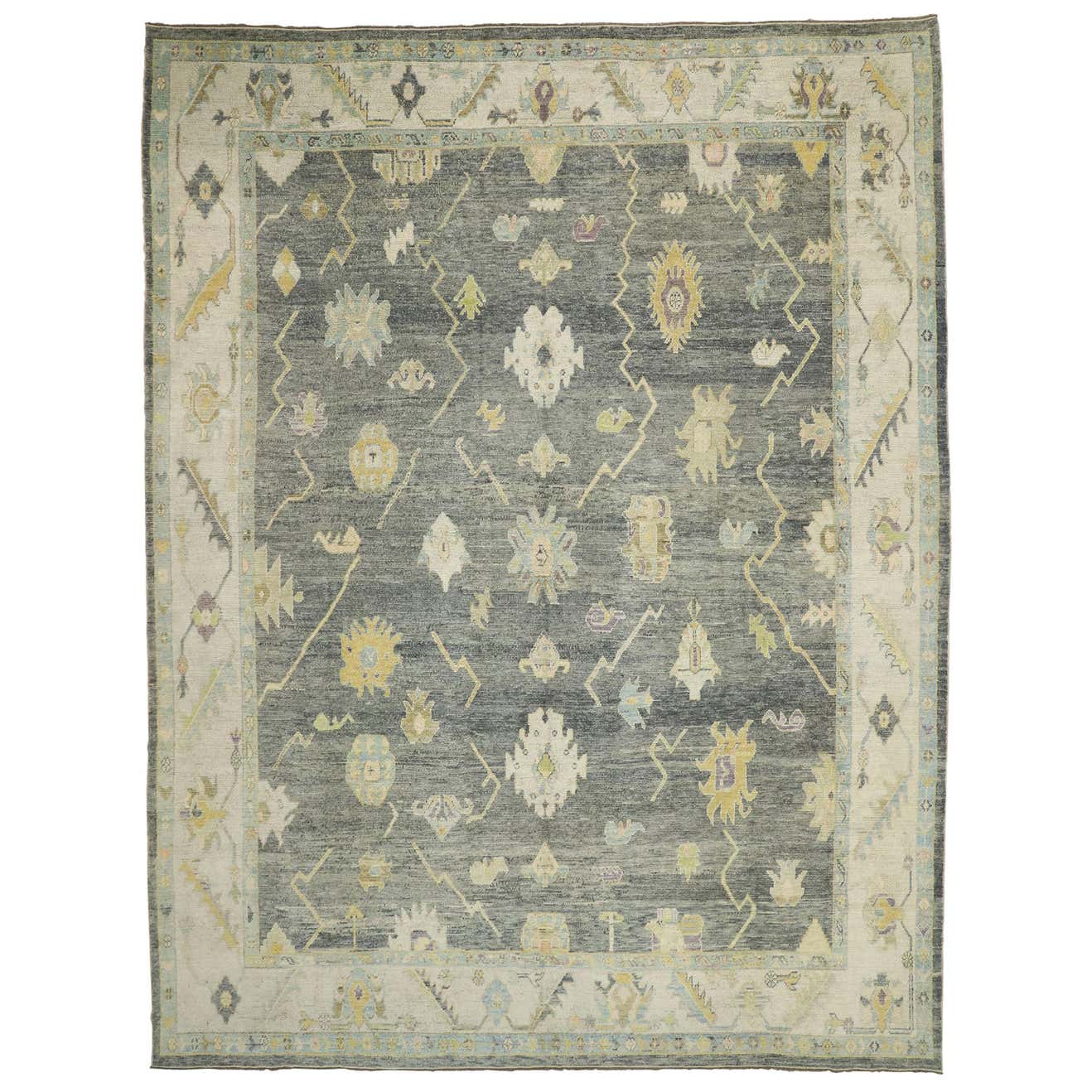New Transitional Turkish Oushak Rug with Chippendale Neoclassic Style ...