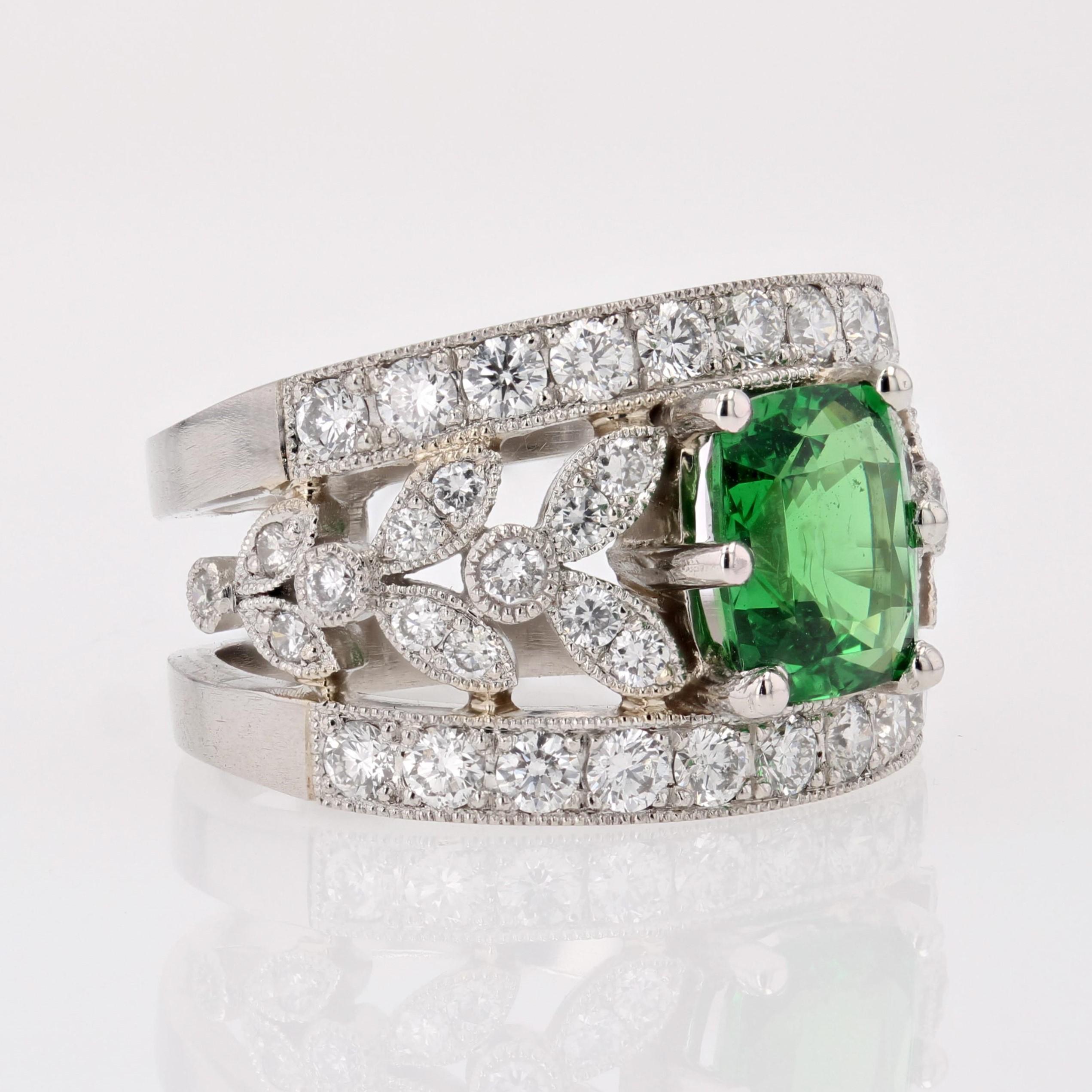 New Tsavorite Garnet Diamonds Platinum Band Ring For Sale 5