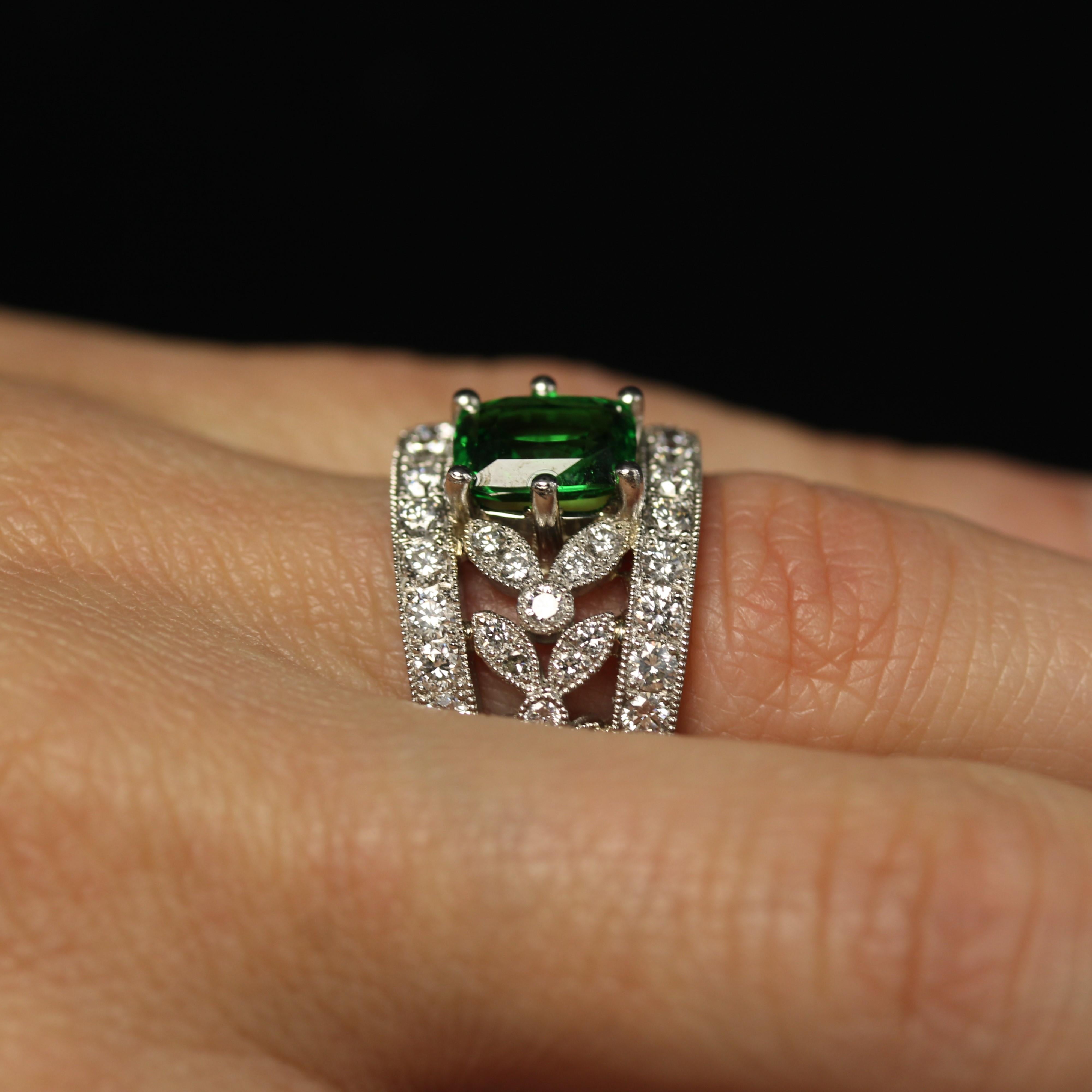 New Tsavorite Garnet Diamonds Platinum Band Ring For Sale 7