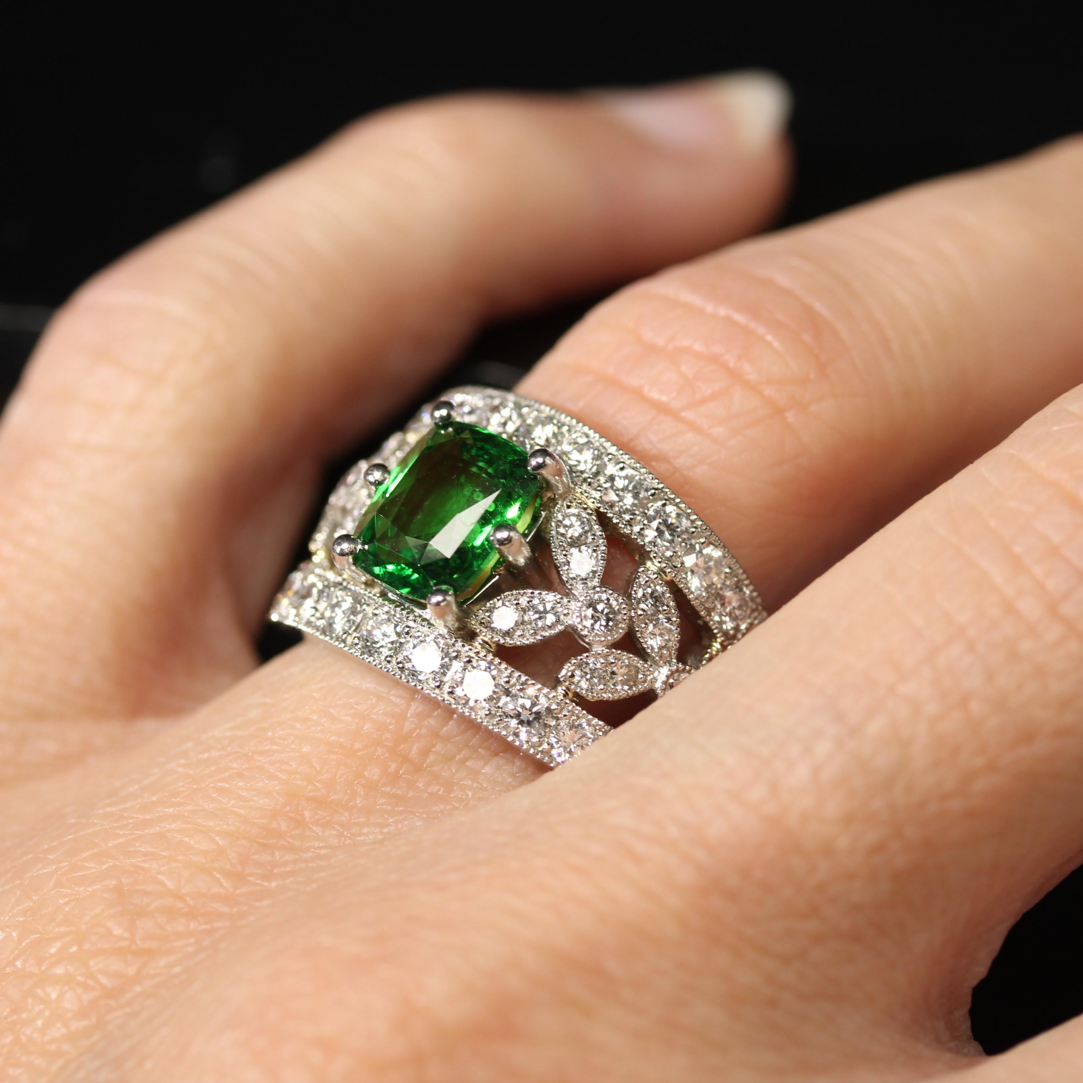 New Tsavorite Garnet Diamonds Platinum Band Ring For Sale 8