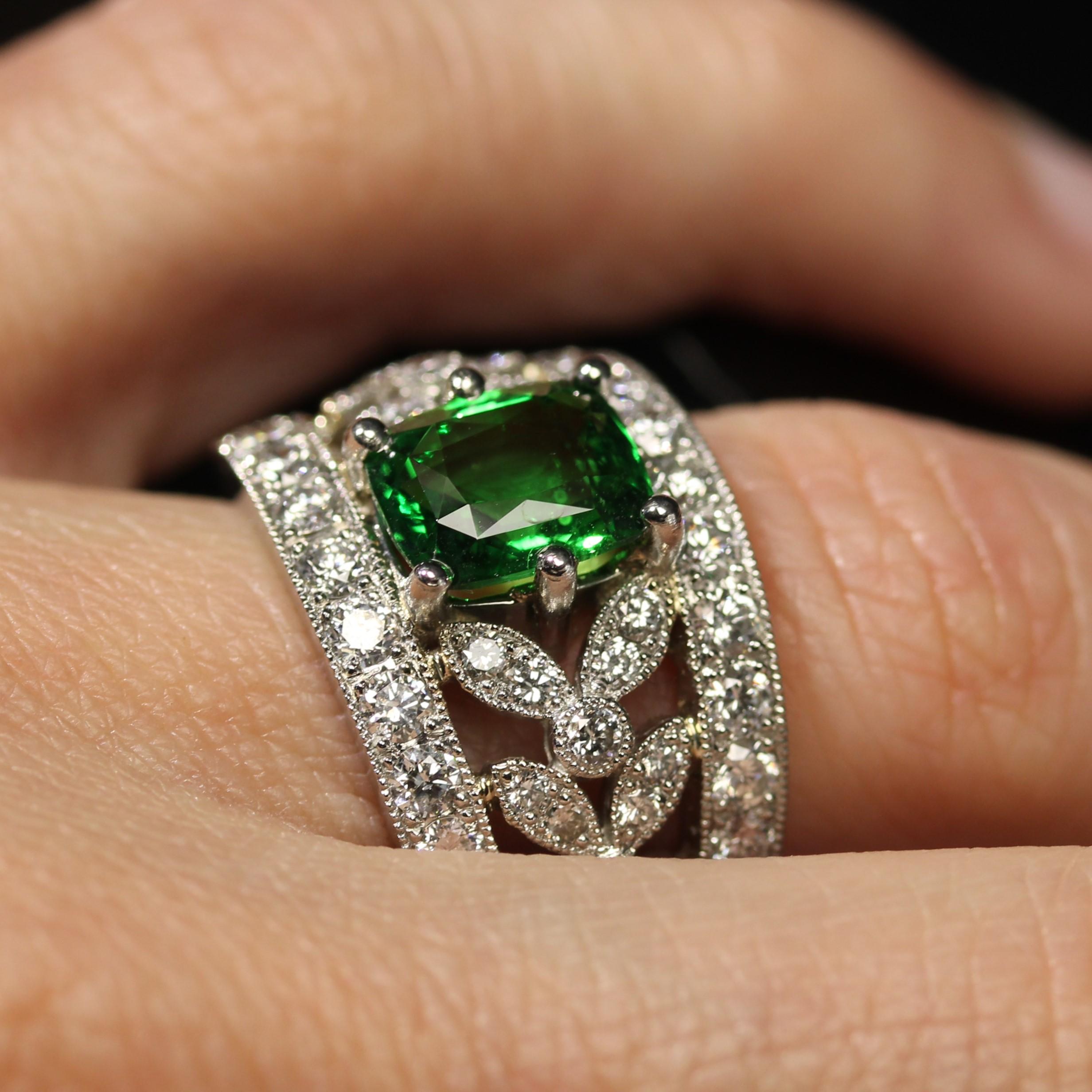 New Tsavorite Garnet Diamonds Platinum Band Ring For Sale 9