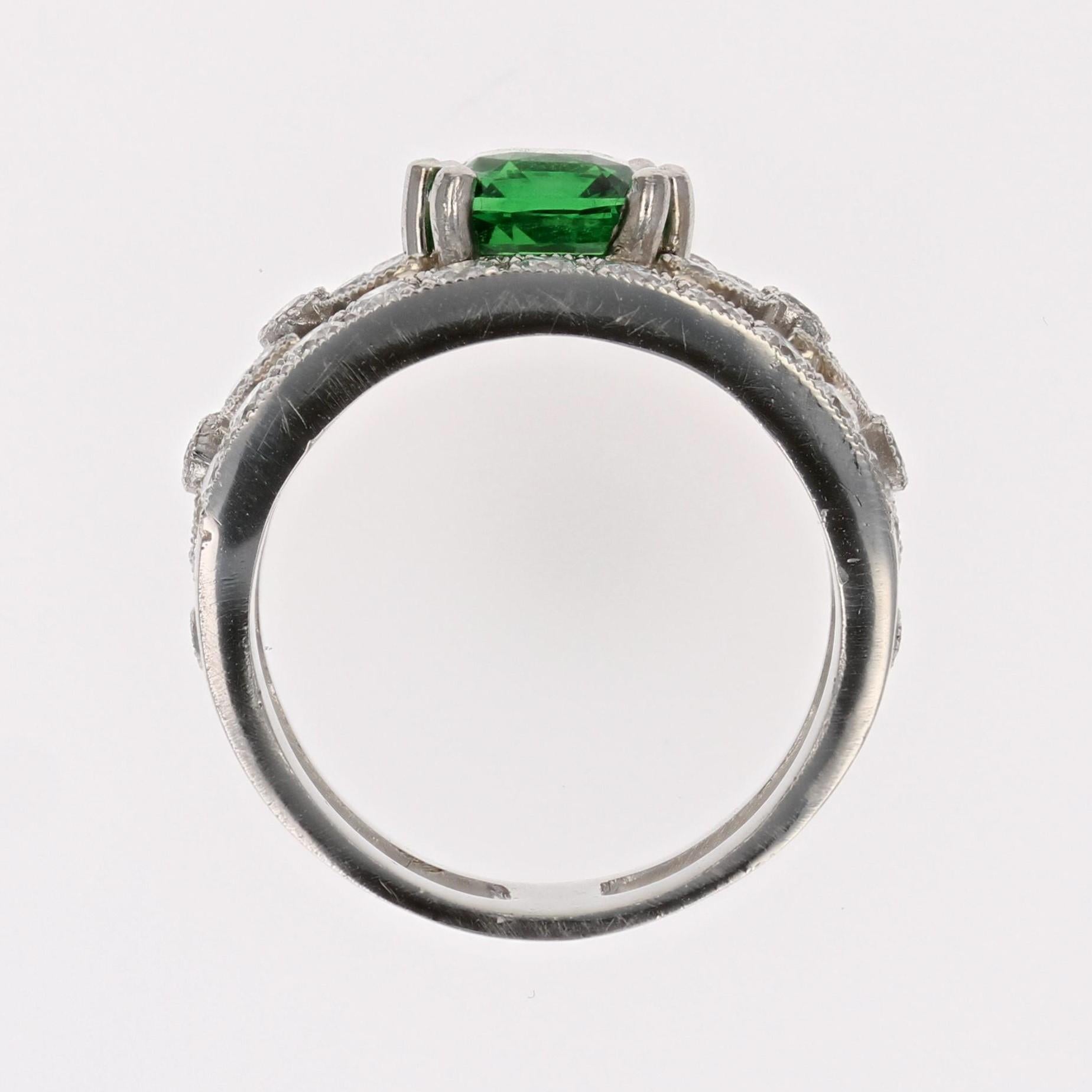 New Tsavorite Garnet Diamonds Platinum Band Ring For Sale 10