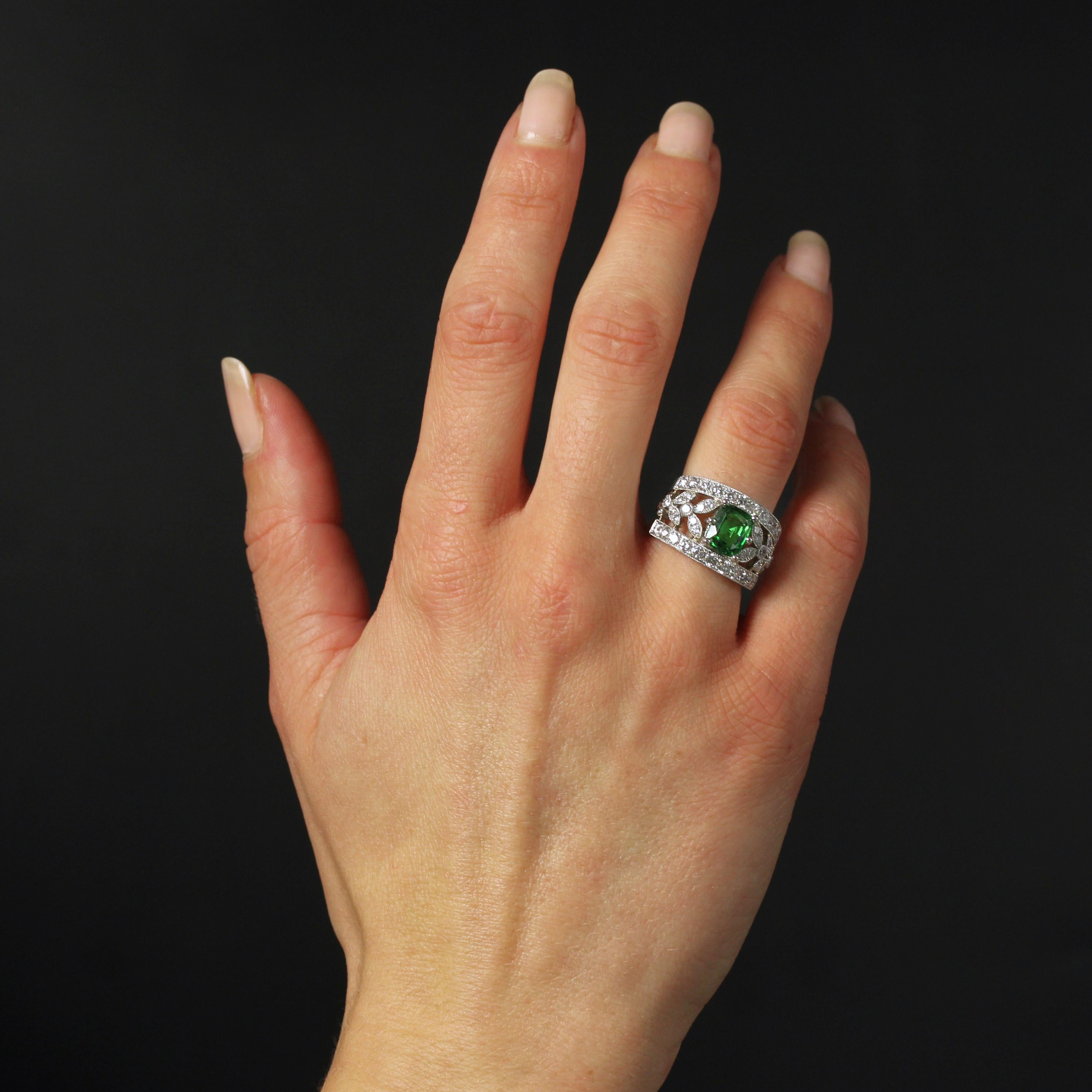 Cushion Cut New Tsavorite Garnet Diamonds Platinum Band Ring For Sale