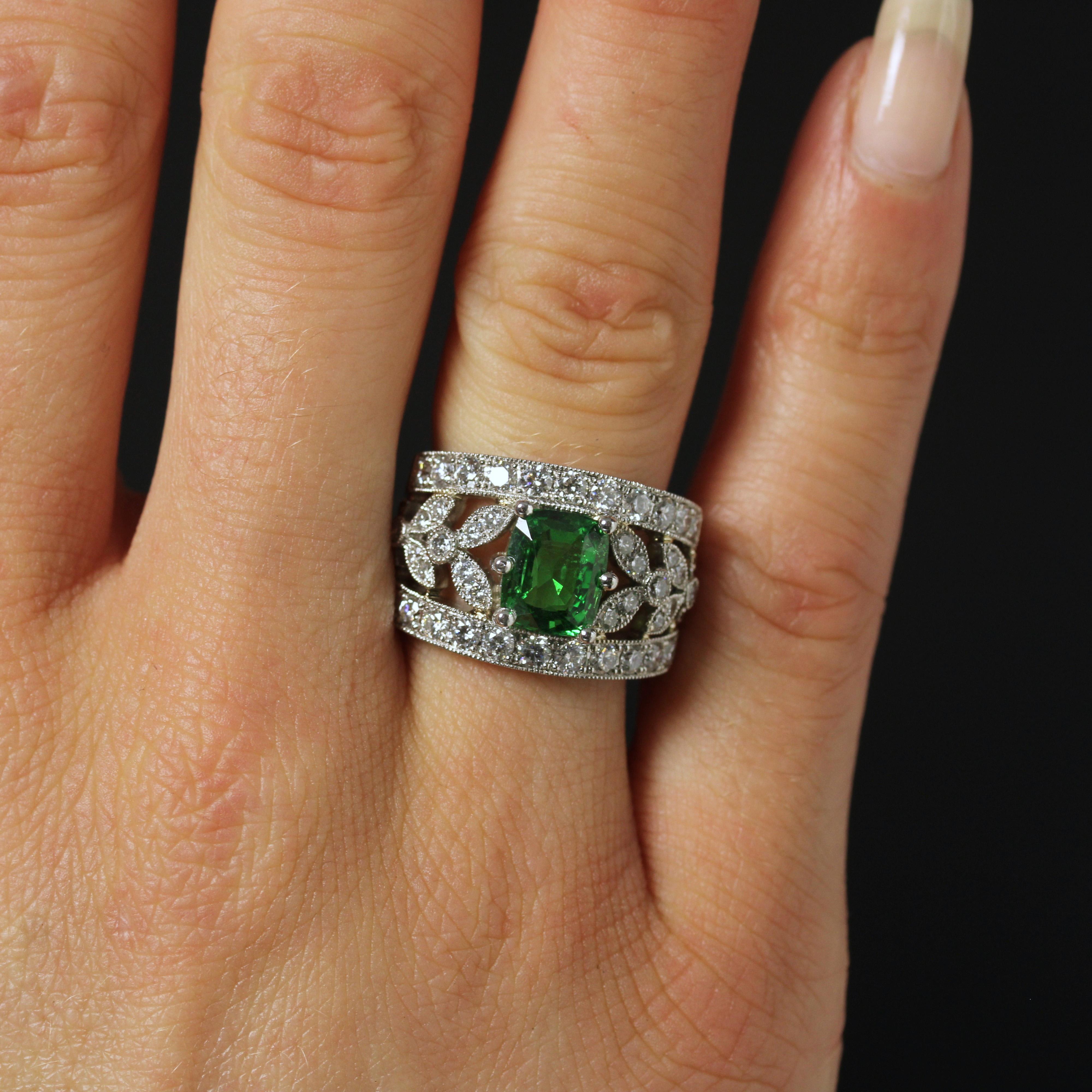 Women's New Tsavorite Garnet Diamonds Platinum Band Ring For Sale