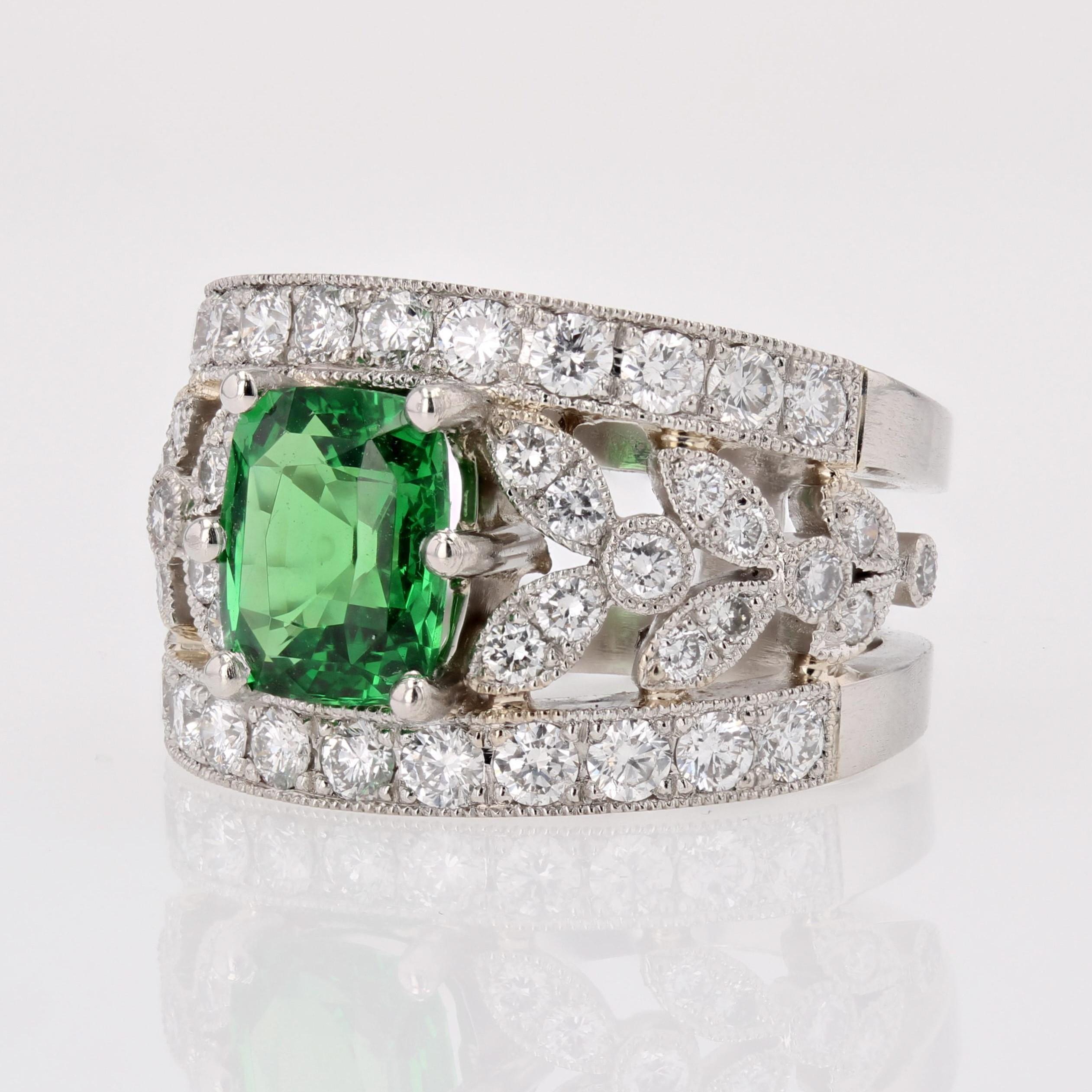 New Tsavorite Garnet Diamonds Platinum Band Ring For Sale 2