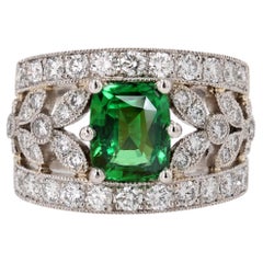 New Tsavorite Garnet Diamonds Platinum Band Ring