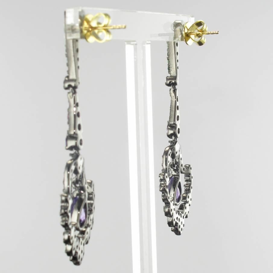 New Tsavorite Garnet Sapphire Amethyst Silver Dangle Pendant Earrings by Baume 2