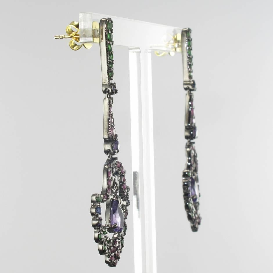 New Tsavorite Garnet Sapphire Amethyst Silver Dangle Pendant Earrings by Baume 3