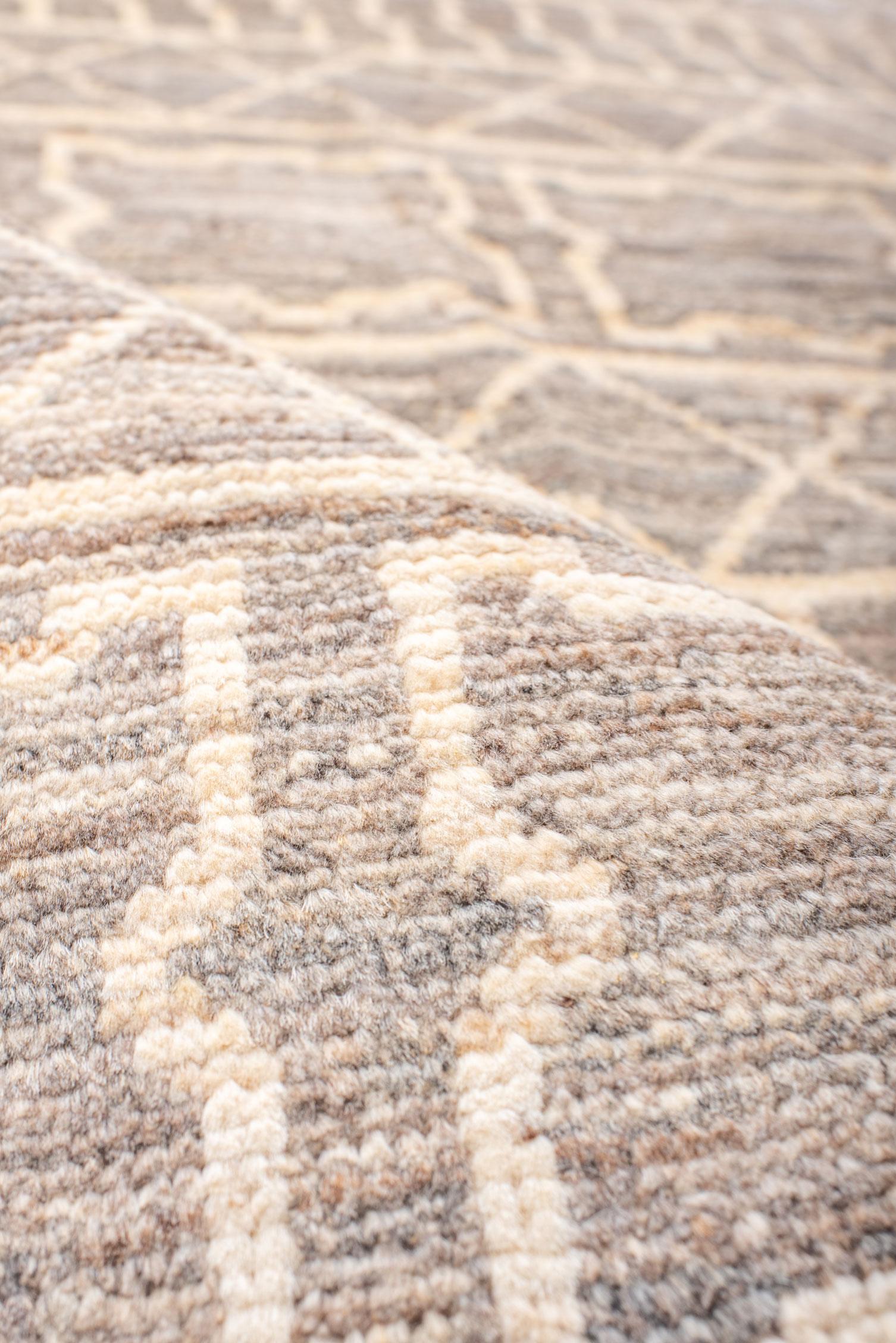Wool New Tulu Rug with A Sand Brown Field For Sale