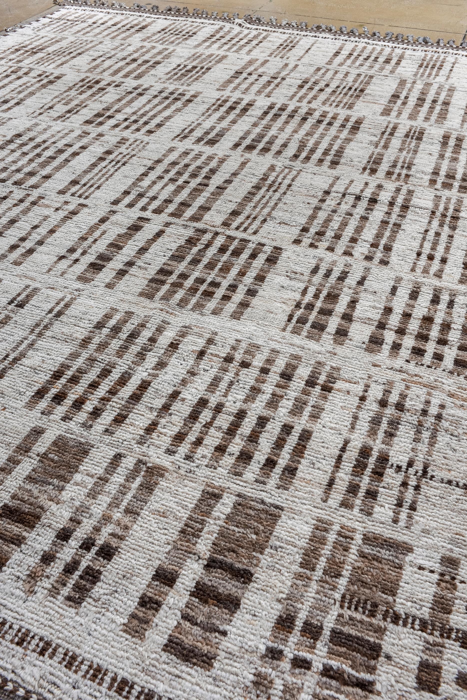 Turkish New Tulu Rug with Sand Field and Tassels For Sale