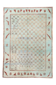 New Turkish Gabbeh with Lattice Field in Sky Blue, Ivory and Terracotta