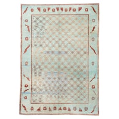 New Turkish Gabbeh with Lattice Field in Sky Blue, Ivory and Terracotta