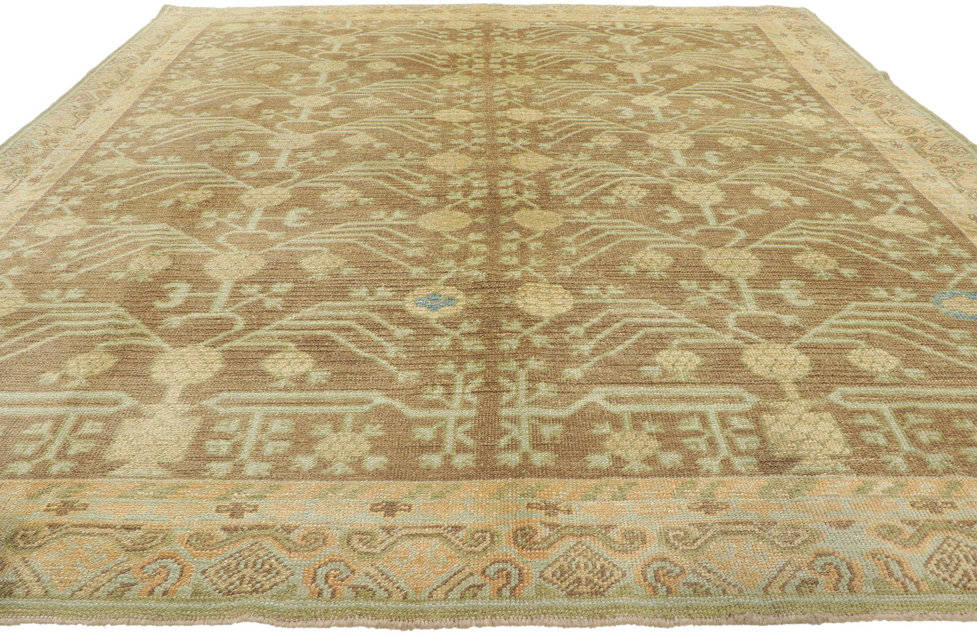 Hand-Knotted New Turkish Khotan Rug with Earth-Tone Colors For Sale