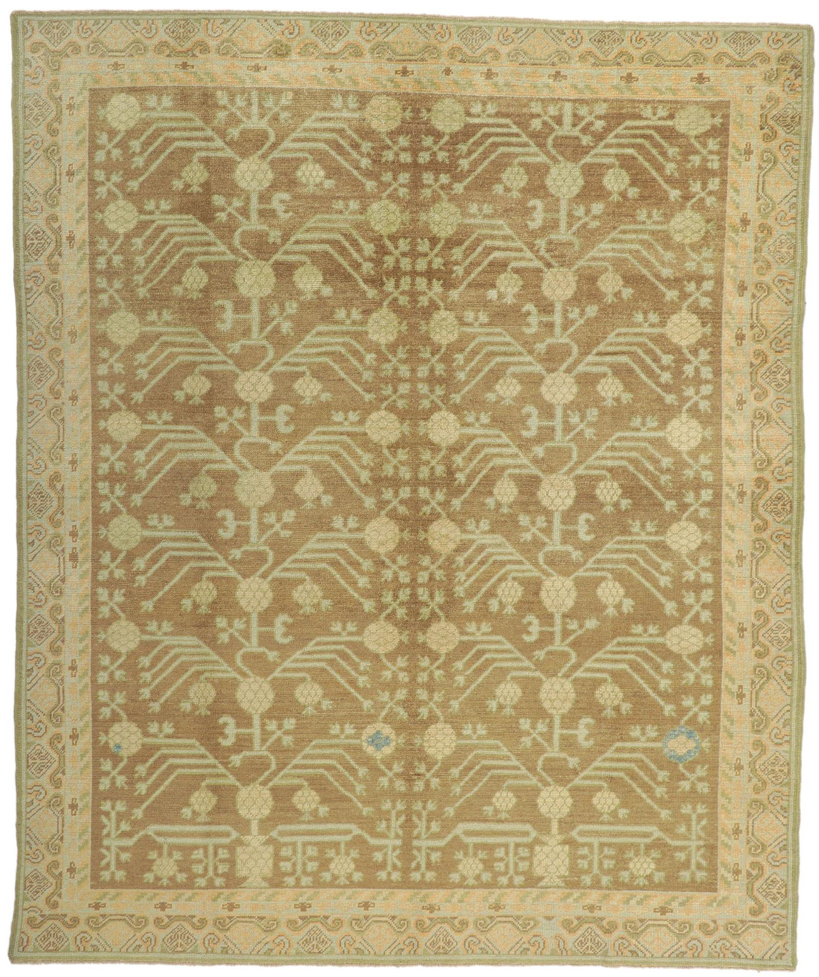Türkischer Khotan-Teppich mit erdfarbenen Farben, neu