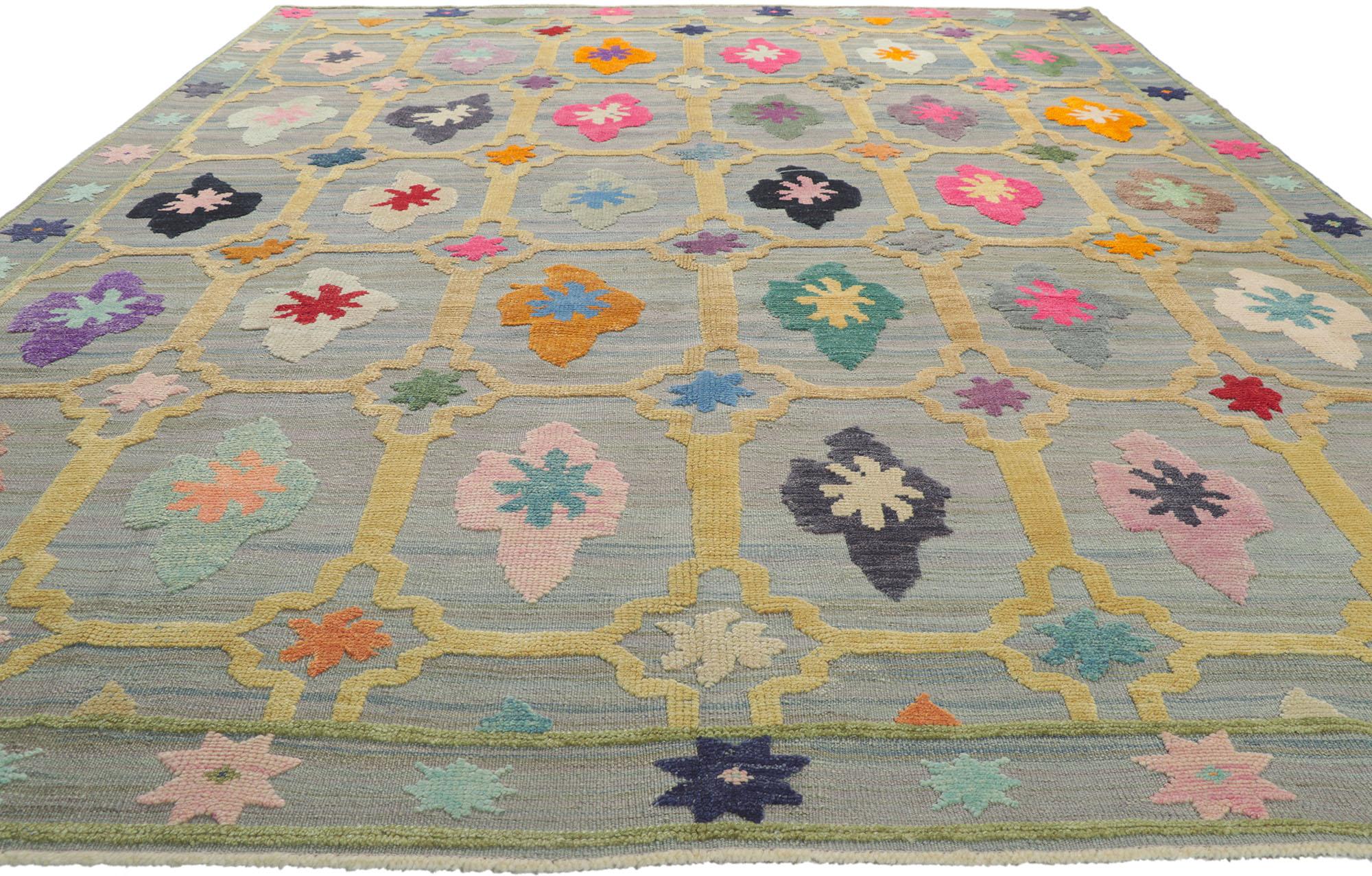 Hand-Woven New Turkish Kilim Geometric High Low Rug with Raised Design For Sale