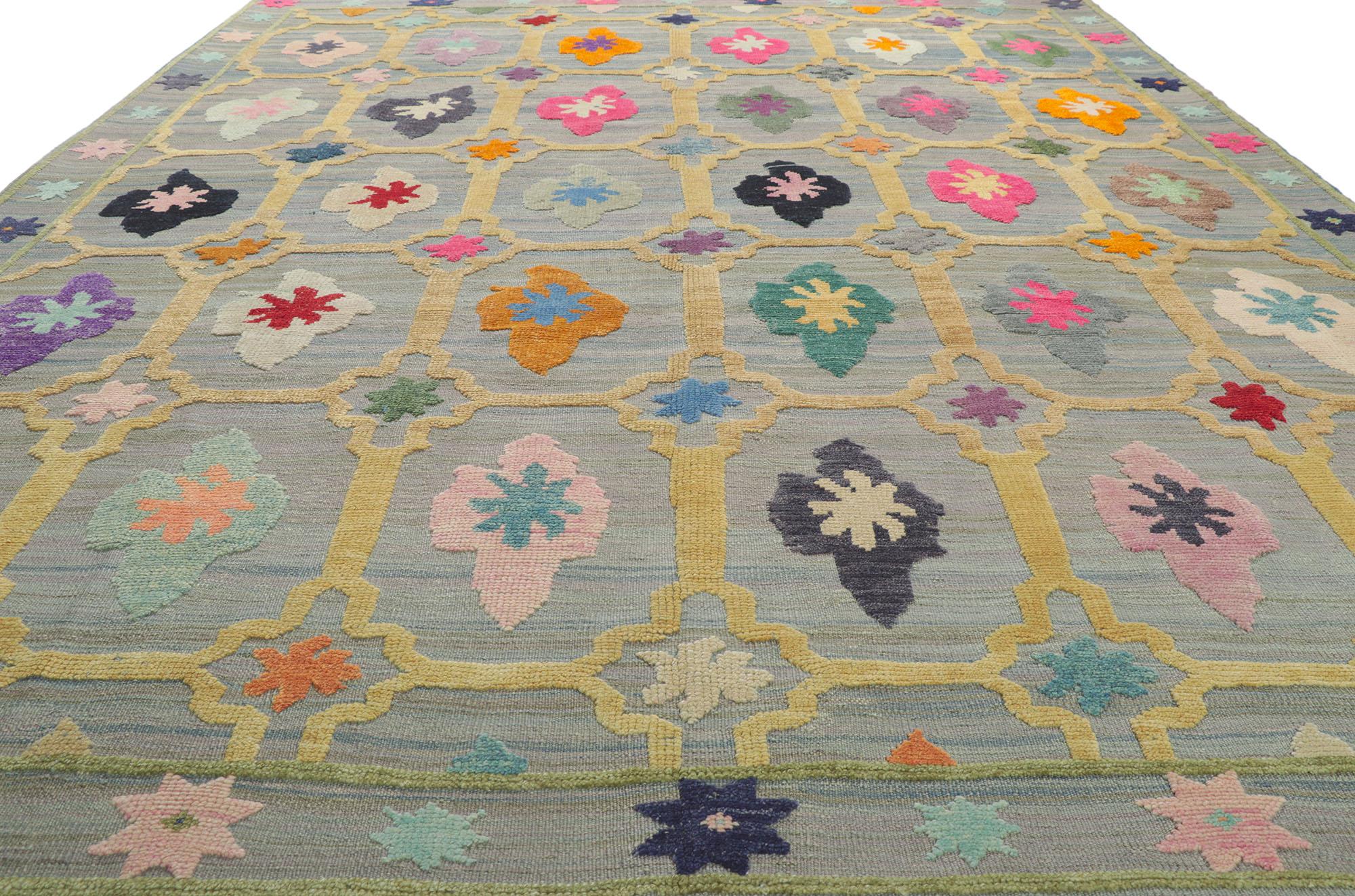New Turkish Kilim Geometric High Low Rug with Raised Design In New Condition For Sale In Dallas, TX