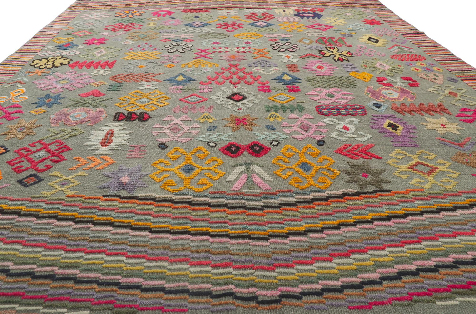 Hand-Woven Modern High-Low Turkish Area Rug, Maximalist Design Meets Bohemian Style For Sale