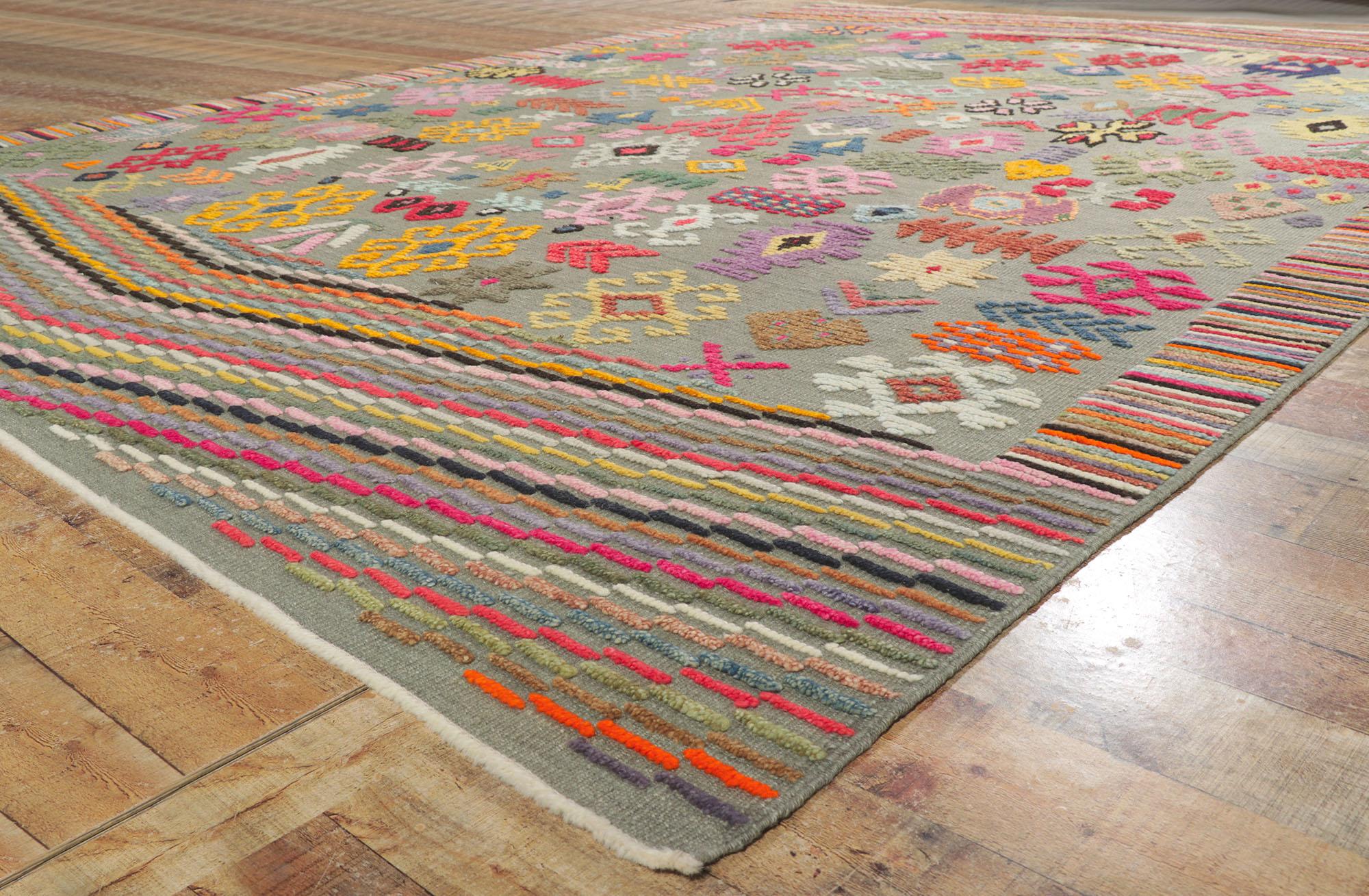 Contemporary Modern High-Low Turkish Area Rug, Maximalist Design Meets Bohemian Style For Sale