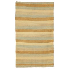 New Turkish Kilim Rug with an Ivory Field of Blue and Brown Stripes