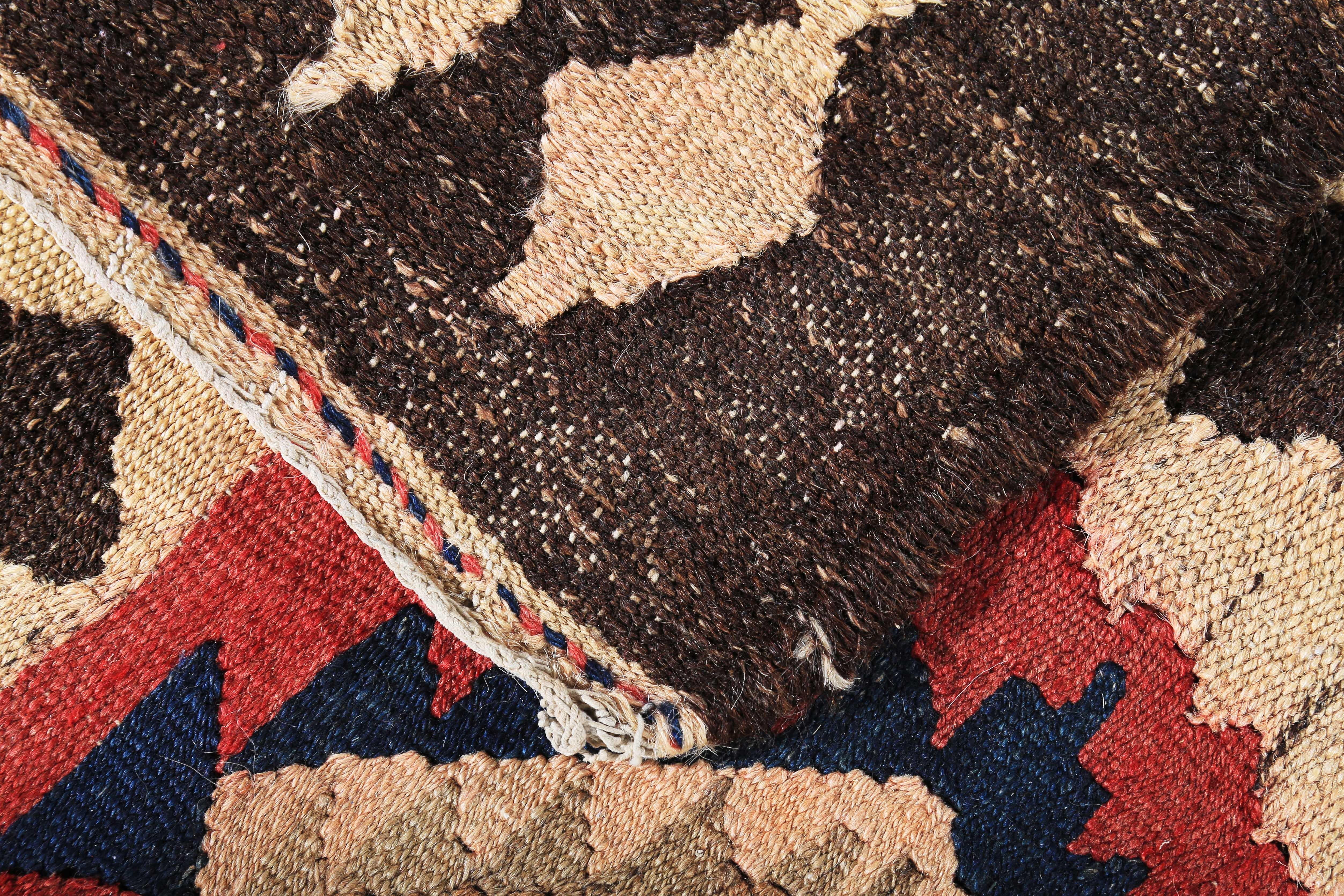 Contemporary New Turkish Kilim Rug with Beige & Navy Tribal Medallions on Red and Brown Field For Sale